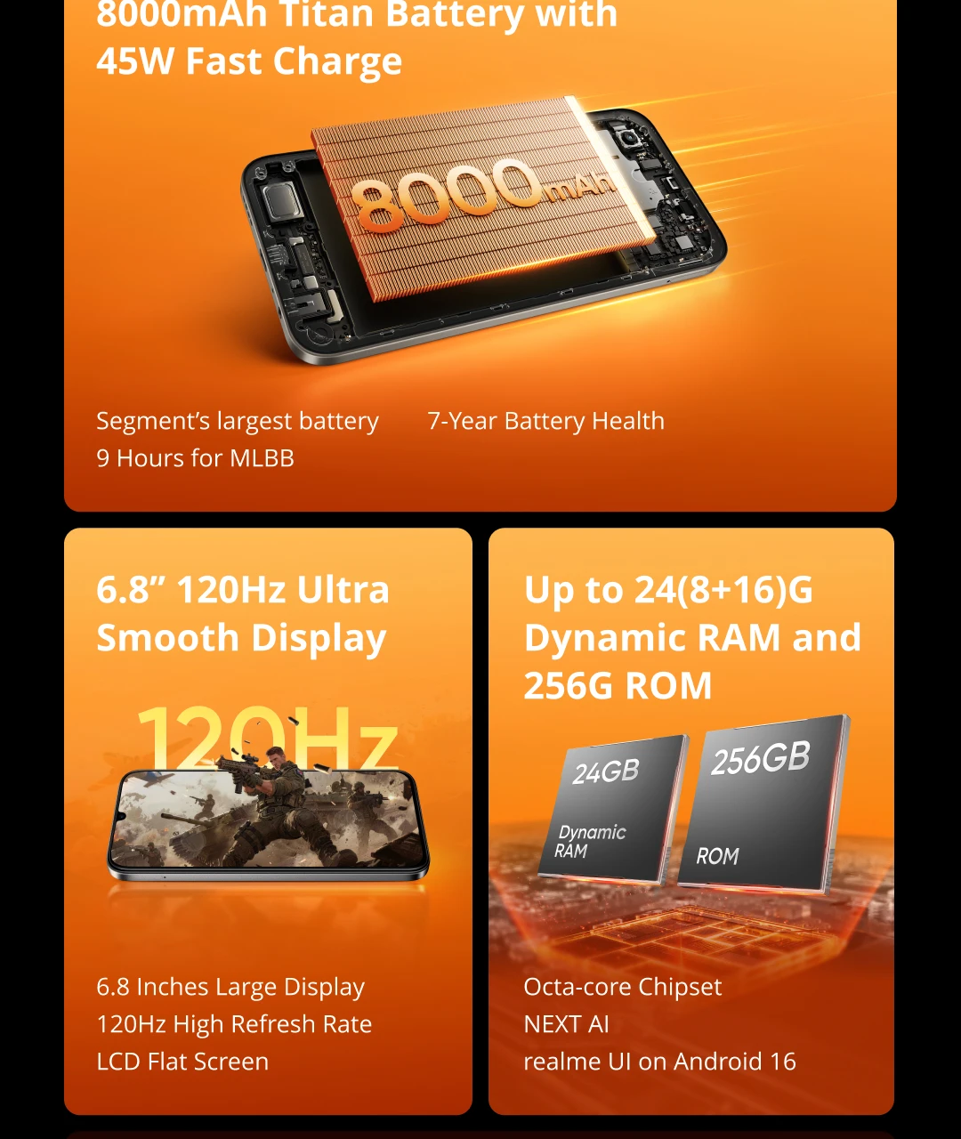 Smartphone realme P4x NFC 8000mAh Battery 45W Charge 6.8" 120Hz LCD Display IP64 50MP AI Camera UNISOC T7250 Chipset