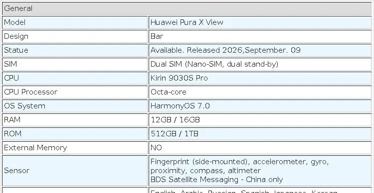 Original Huawei Pura X View Mobile Phone 6.39" 120HZ Screen Kirin 9030S HarmonyOS 7.0 Camera 200MP Battery 7000mAh Smartphone