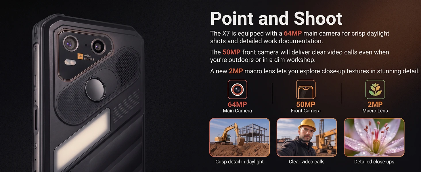AGM X7 5G Rugged Phone 12GB+256GB 10000mAh Android 16 Phone 6.72" NFC Loudspeaker ESIM 64MP CAM Wireless Charging Cell Phone