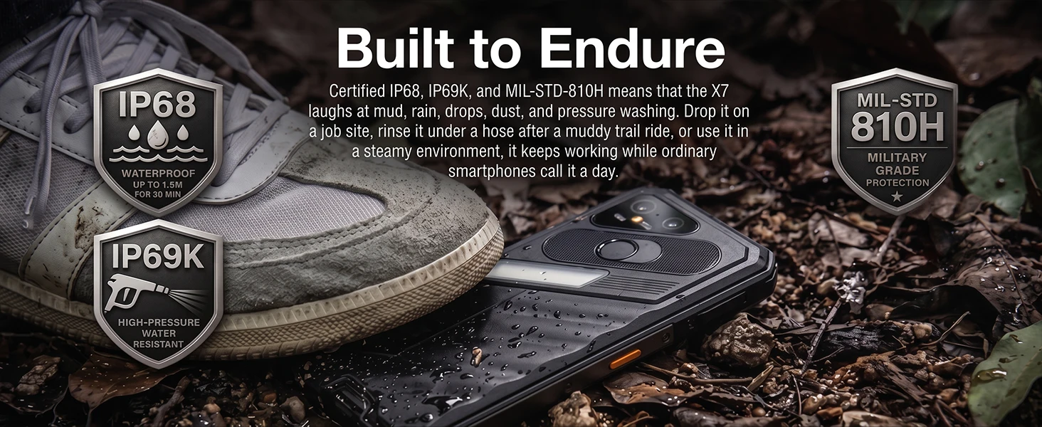 AGM X7 5G Rugged Phone 12GB+256GB 10000mAh Android 16 Phone 6.72" NFC Loudspeaker ESIM 64MP CAM Wireless Charging Cell Phone
