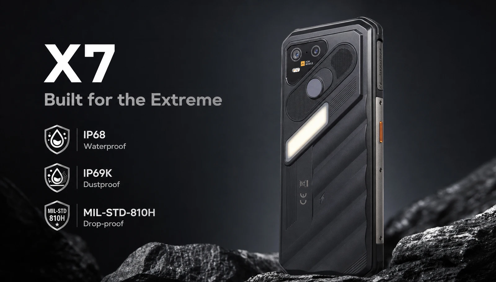 AGM X7 5G Rugged Phone 12GB+256GB 10000mAh Android 16 Phone 6.72" NFC Loudspeaker ESIM 64MP CAM Wireless Charging Cell Phone