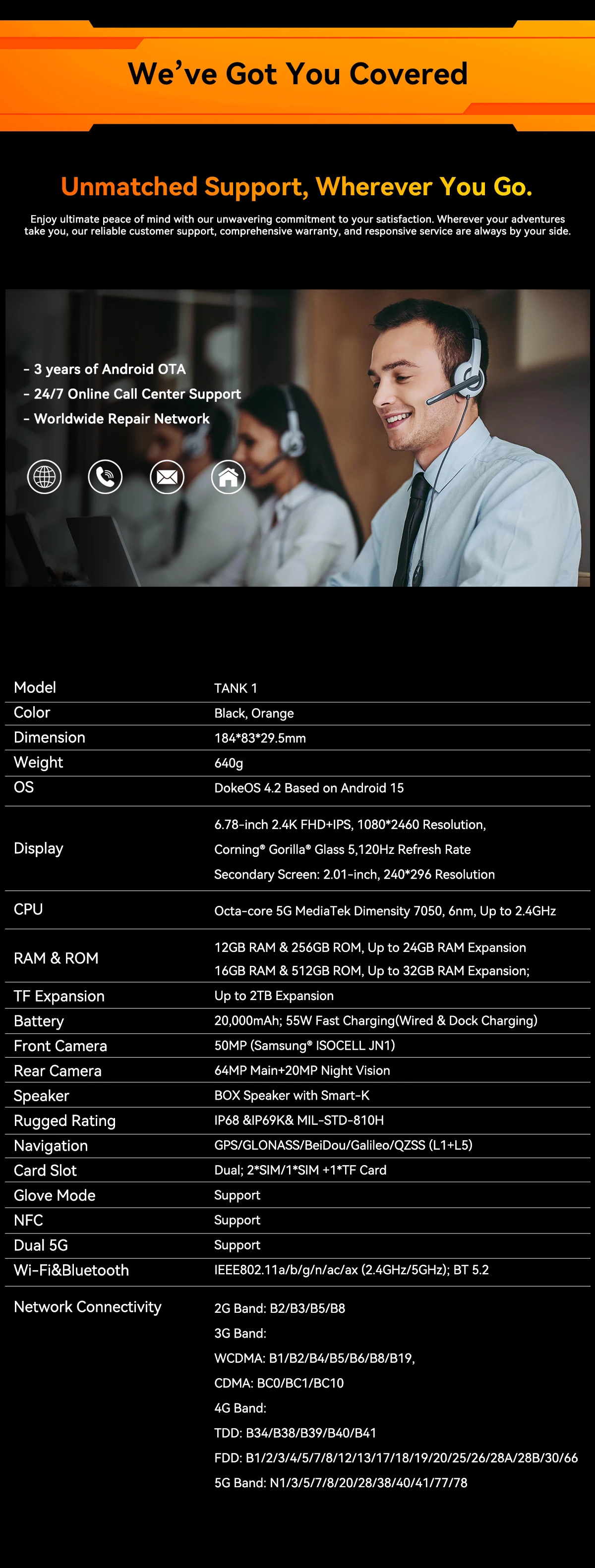 【World premiere】Blackview Oscal TANK 1 Rugged SmartPhone 5G MediaTek Dimensity 7050 20000mAh 6.78" 2.4K 120Hz Display NFC 64MP
