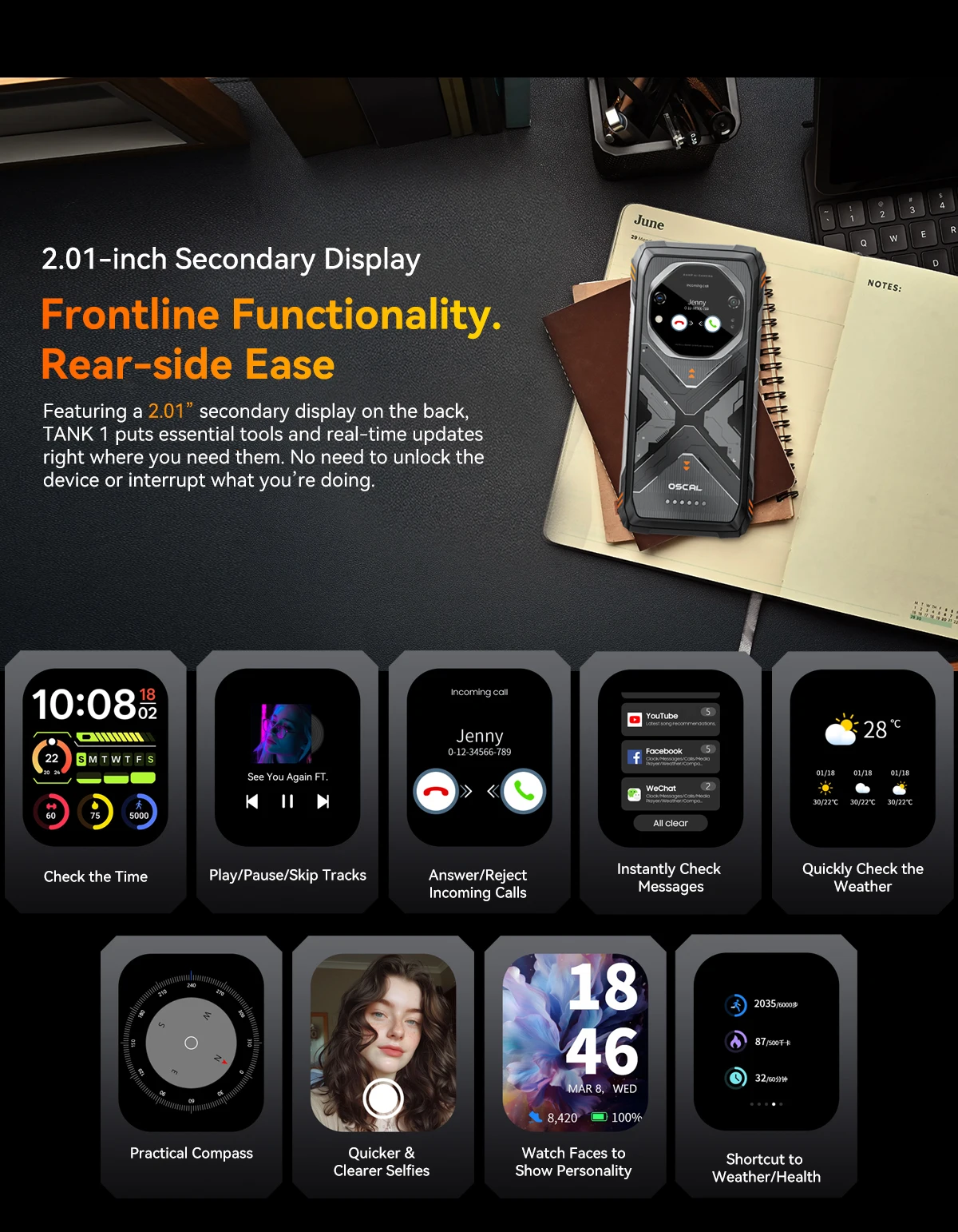 【World premiere】Blackview Oscal TANK 1 Rugged SmartPhone 5G MediaTek Dimensity 7050 20000mAh 6.78" 2.4K 120Hz Display NFC 64MP
