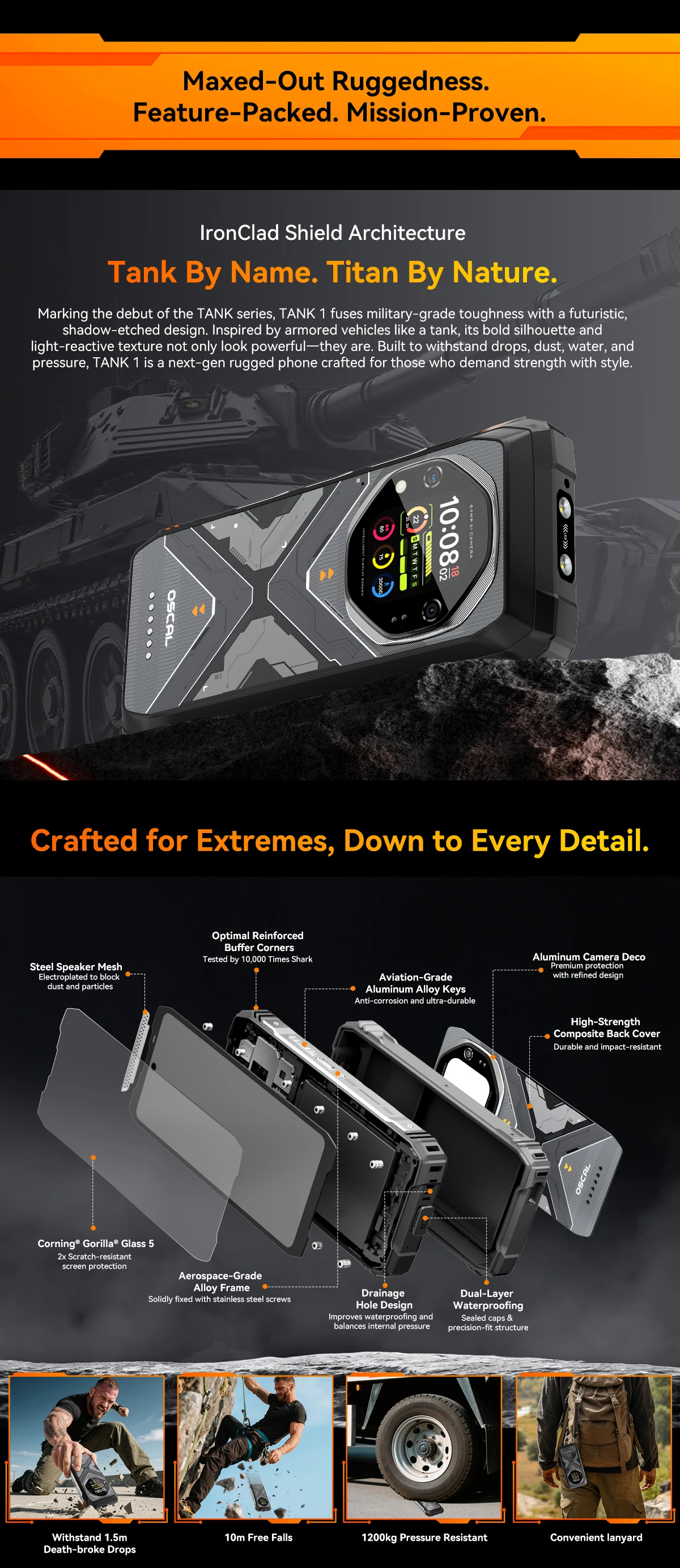 【World premiere】Blackview Oscal TANK 1 Rugged SmartPhone 5G MediaTek Dimensity 7050 20000mAh 6.78" 2.4K 120Hz Display NFC 64MP