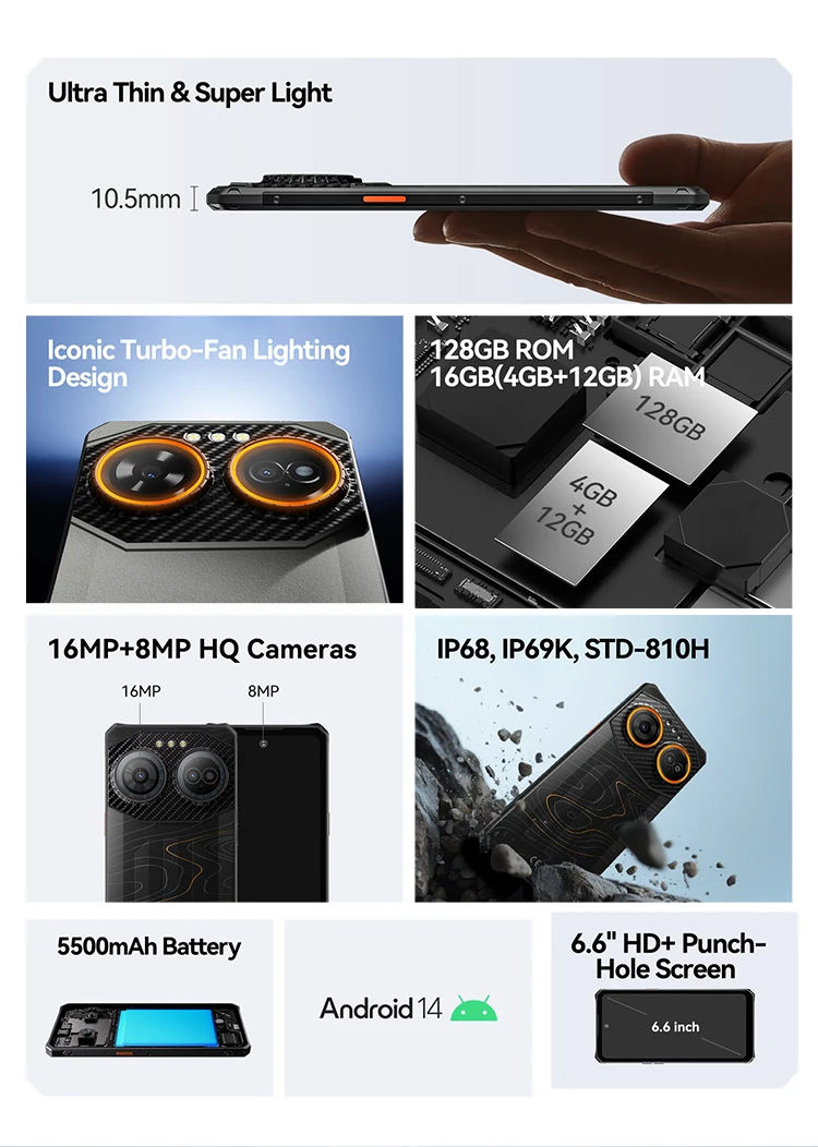 IIIF150 Air3S Rugged Smartphone 90Hz 16GB(4+12) 128GB 6.6'' Fullview Display 2.4M Drop 6m Waterproof Android 14 Ultra-Thin