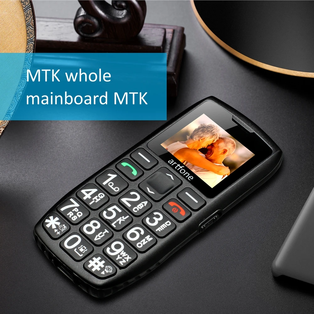 Artfone C1+ Bar Senior Mobile Phone With Free Charging Dock Big Rubber Keypad For Elderly Dual Sim One Key SOS FM 1400mAh