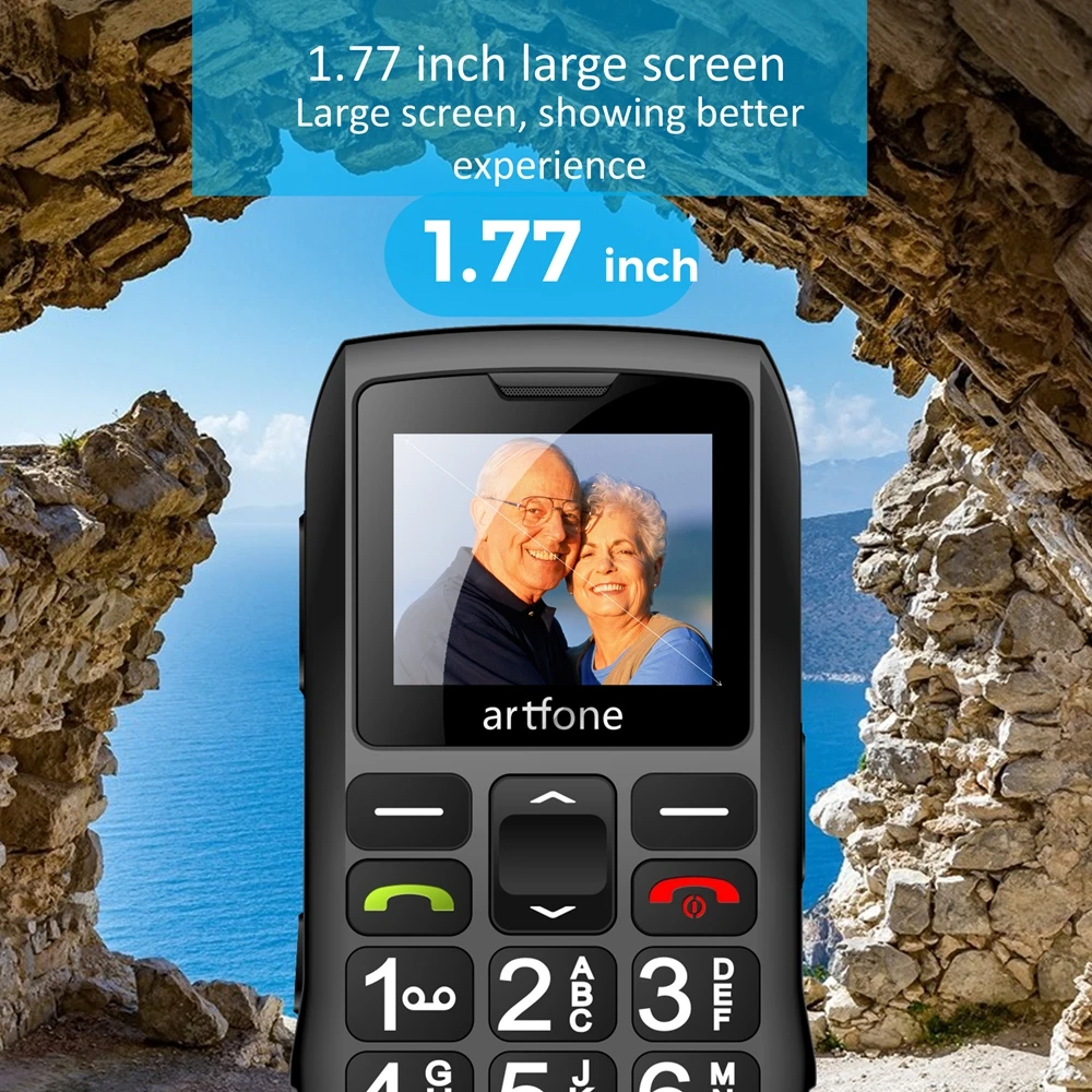 Artfone C1+ Bar Senior Mobile Phone With Free Charging Dock Big Rubber Keypad For Elderly Dual Sim One Key SOS FM 1400mAh