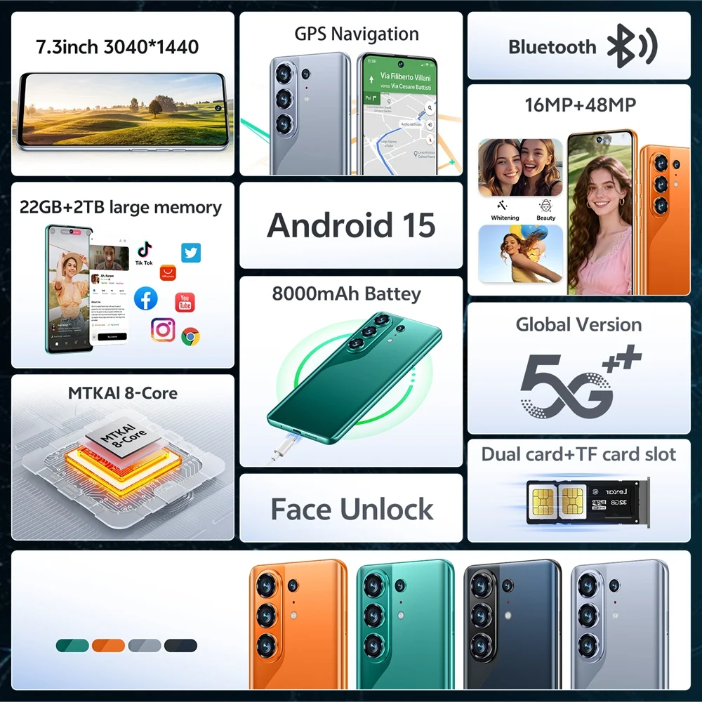 K-Touch NEW Mobile Phones S26 Ultra Smartphone Android 15 Cell Phone 7.3 Inch Screen 8000mAh Face Unlock 5G Dual SIM 16+48MP Camera Global Version Cellphones