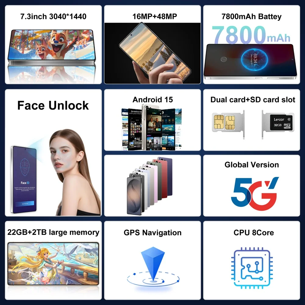 K-Touch S27 Ultra Mobile Phones Smartphone 7.3HD Cheap 4G 5G Dual Card Dual Standby Cell Phone 7800mAh Android 15 WIFI GPS Global Version Cellphones