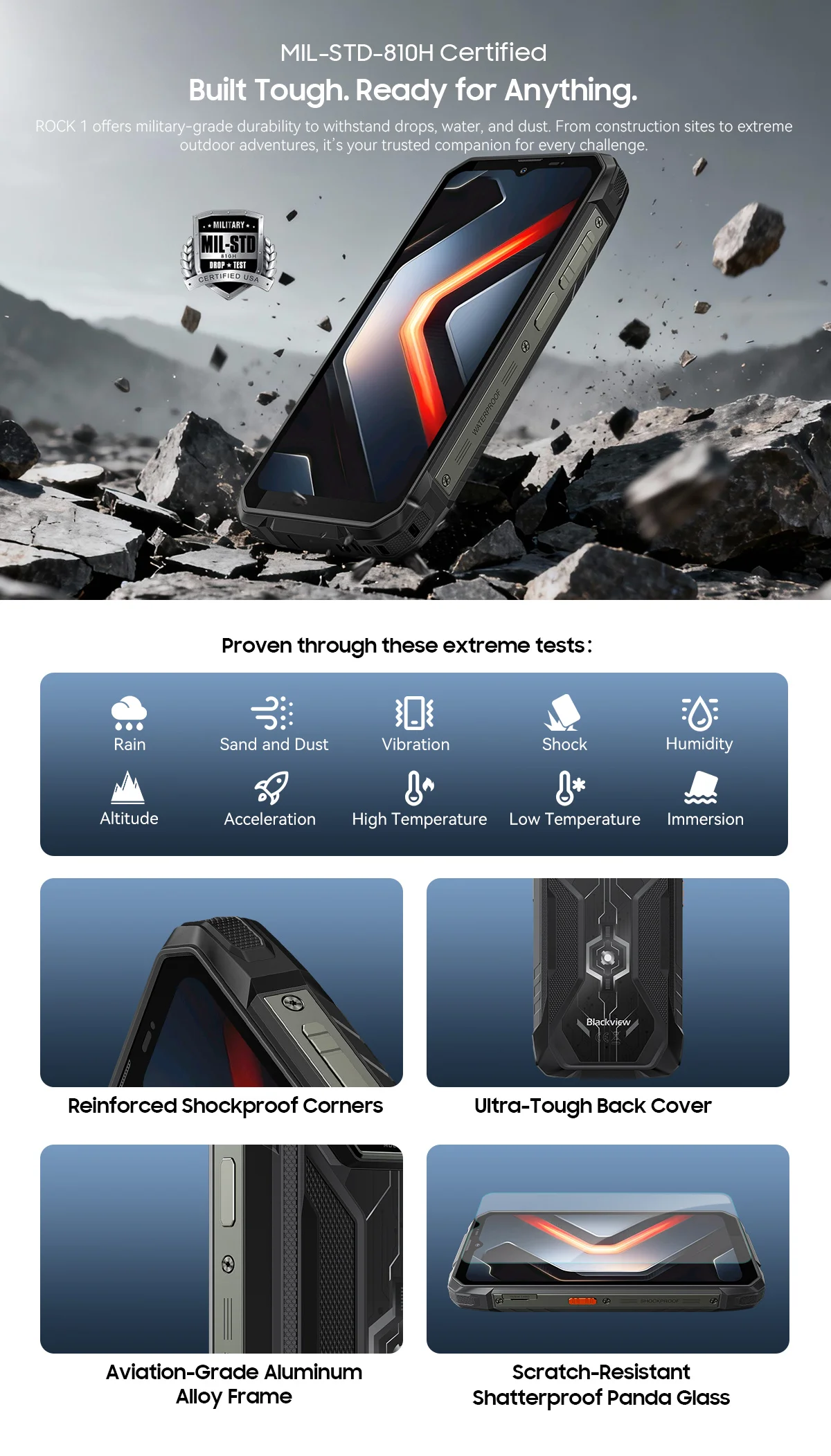 Blackview ROCK 1 [Charger not included for EU] Rugged Smartphone Android 16 24GB(8+16GB) RAM 256GB ROM 6.56'' 90Hz 15000mAh 33W