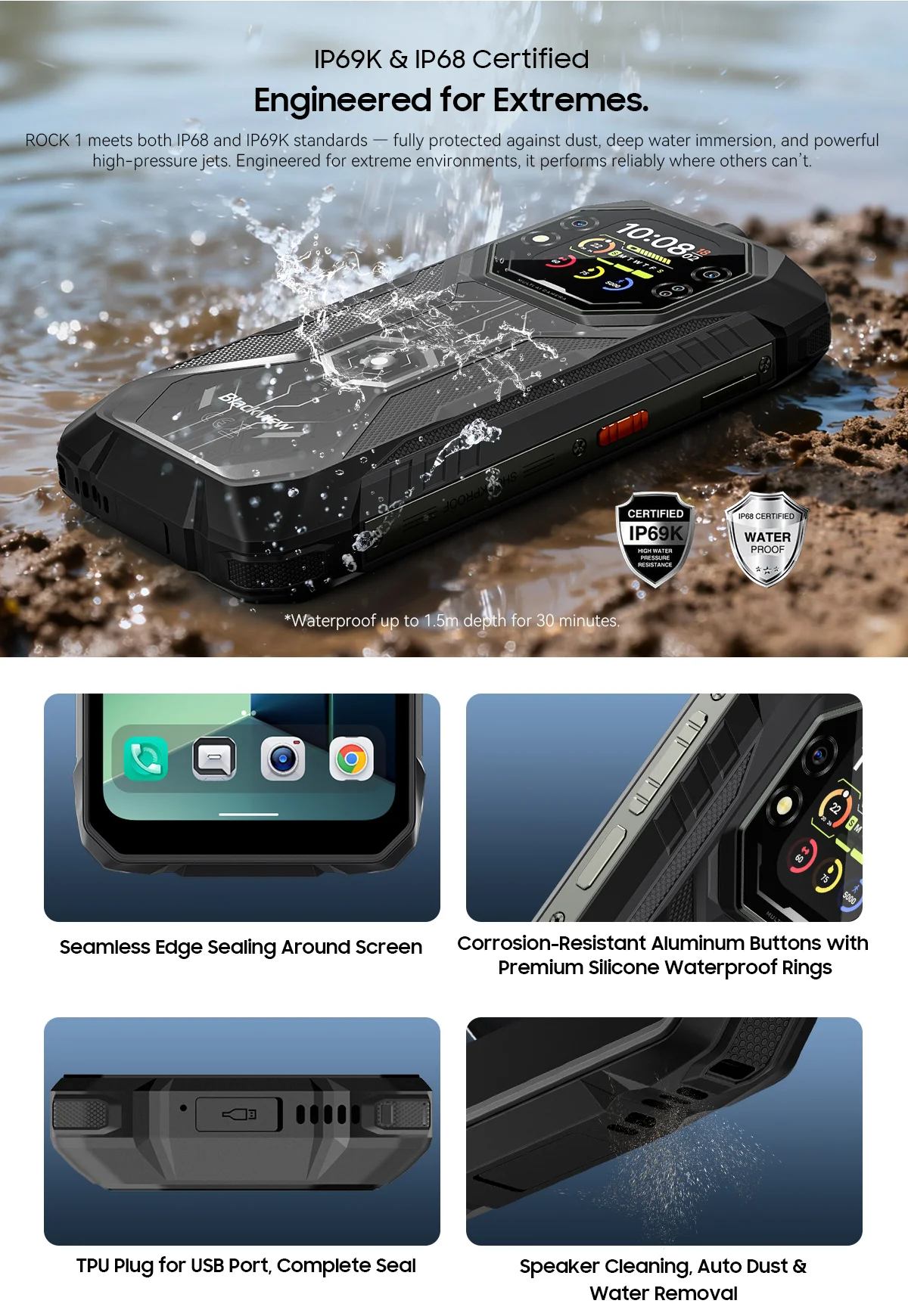 Blackview ROCK 1 [Charger not included for EU] Rugged Smartphone Android 16 24GB(8+16GB) RAM 256GB ROM 6.56'' 90Hz 15000mAh 33W