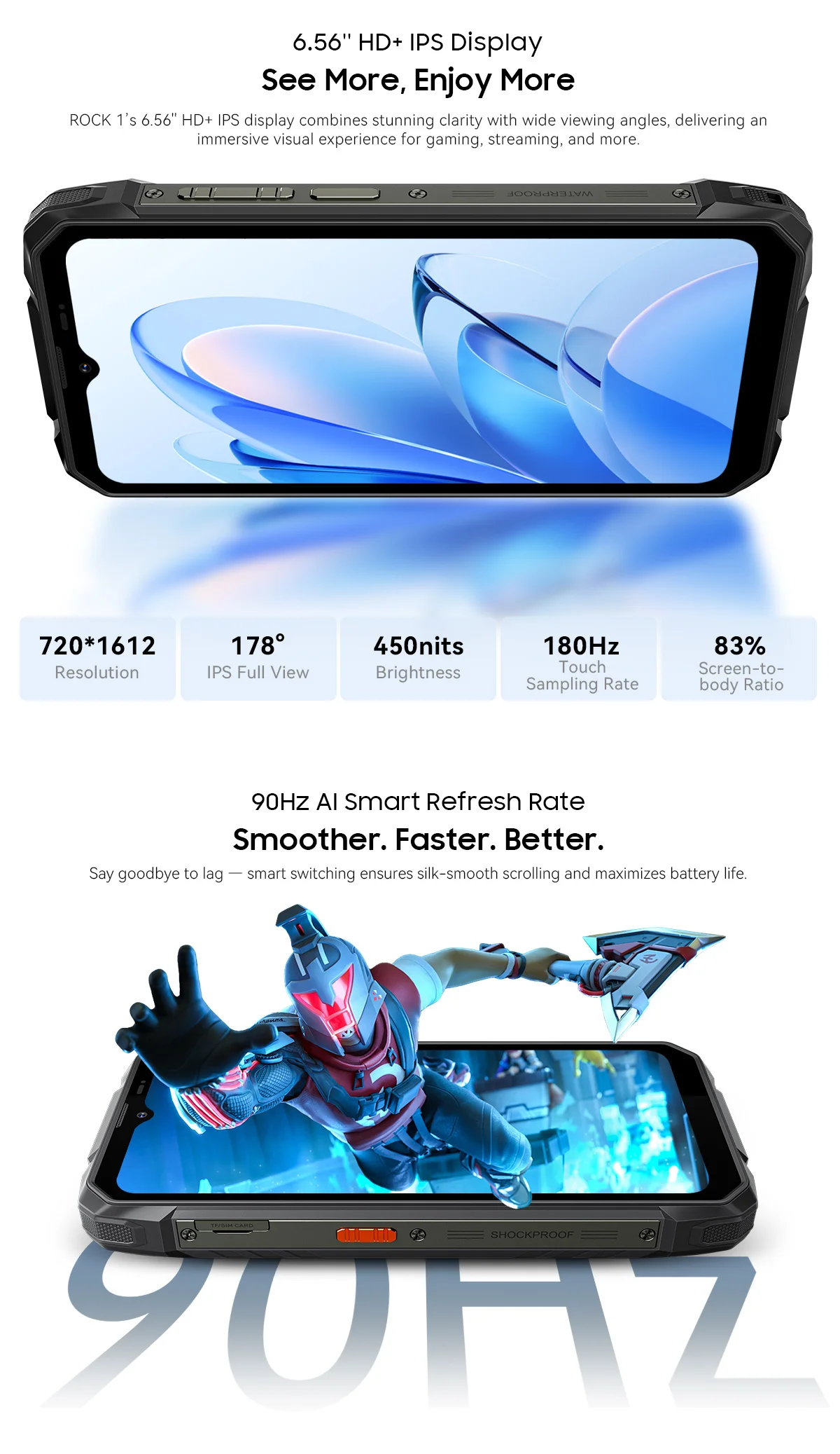 Blackview ROCK 1 [Charger not included for EU] Rugged Smartphone Android 16 24GB(8+16GB) RAM 256GB ROM 6.56'' 90Hz 15000mAh 33W