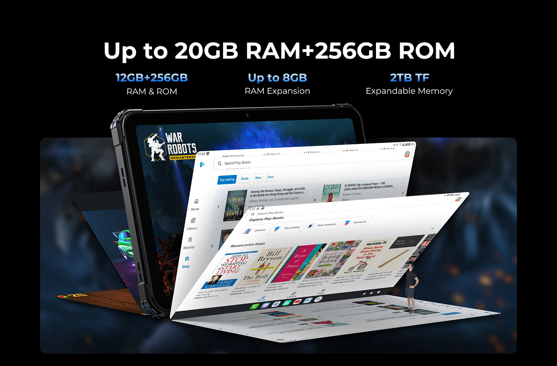 FOSSiBOT DT2 Rugged Tablet 20GB+256GB Helio G99 10.4 inch 2K Display 64MP PC Tablets 22000mAh 66W IP68 4G LTE Android 13 Pad