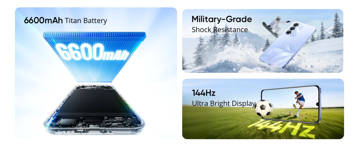 realme C100 5G Smartphone 6.8‘’ 144Hz Display 6600mAh Large Battery 45W Charge IP64 Waterproof Dustproof Dual SIM Android 16 Budget Phone