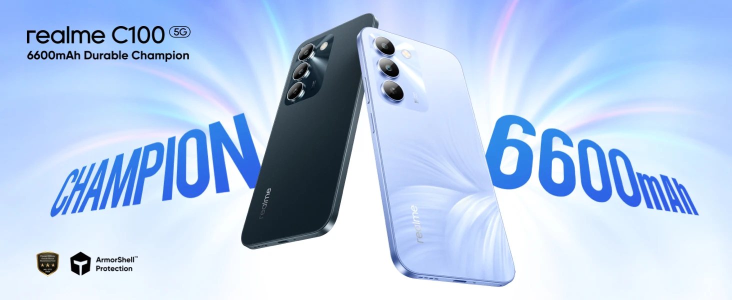 realme C100 5G Smartphone 6.8‘’ 144Hz Display 6600mAh Large Battery 45W Charge IP64 Waterproof Dustproof Dual SIM Android 16 Budget Phone