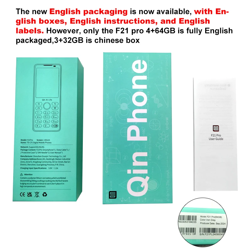 Qin F21 Pro 2.8 Inch Display 480*640, WiFi, Bluetooth 5.0, 3GB+32GB / 4GB+64GB, Dual‑SIM Global Version Mobile Cell Phone