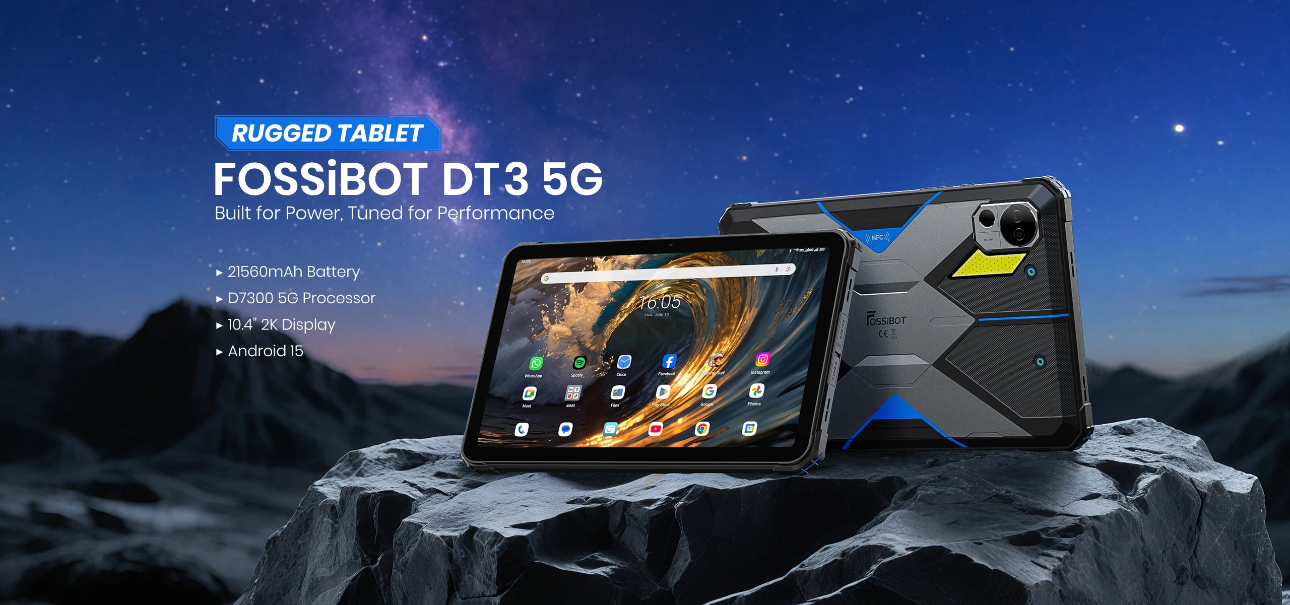 FOSSiBOT DT3 Rugged Tablet 10.4-Inch 12GB+256GB Dimensity 7300 5G 64MP 21560mAh Battery 66W Charging NFC WIFI6 Android 15