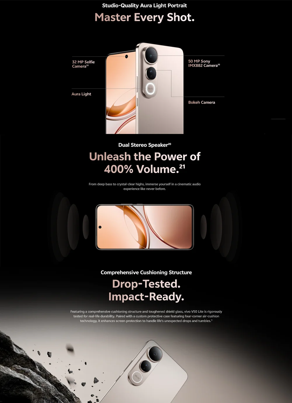 VIVO V50 Lite 5G 6.77" 120Hz Display 12GB+512GB 50MP Cam 6500mAh Long Lasting Battery Type-C Dual SIM Unlocked Smartphone