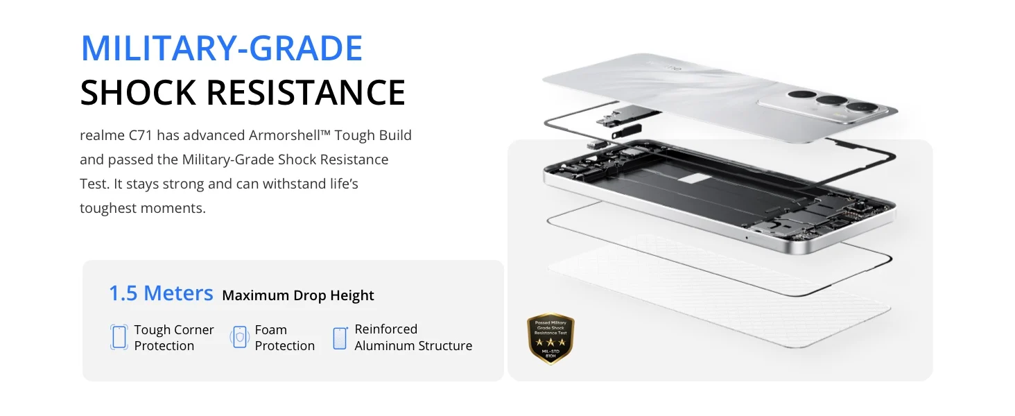 realme C71 4G Smartphone 6.67-inch 120Hz 6300mAh Massive Battery 45W Fast Charging 50MP AI Camera IP64 Waterproof without charger