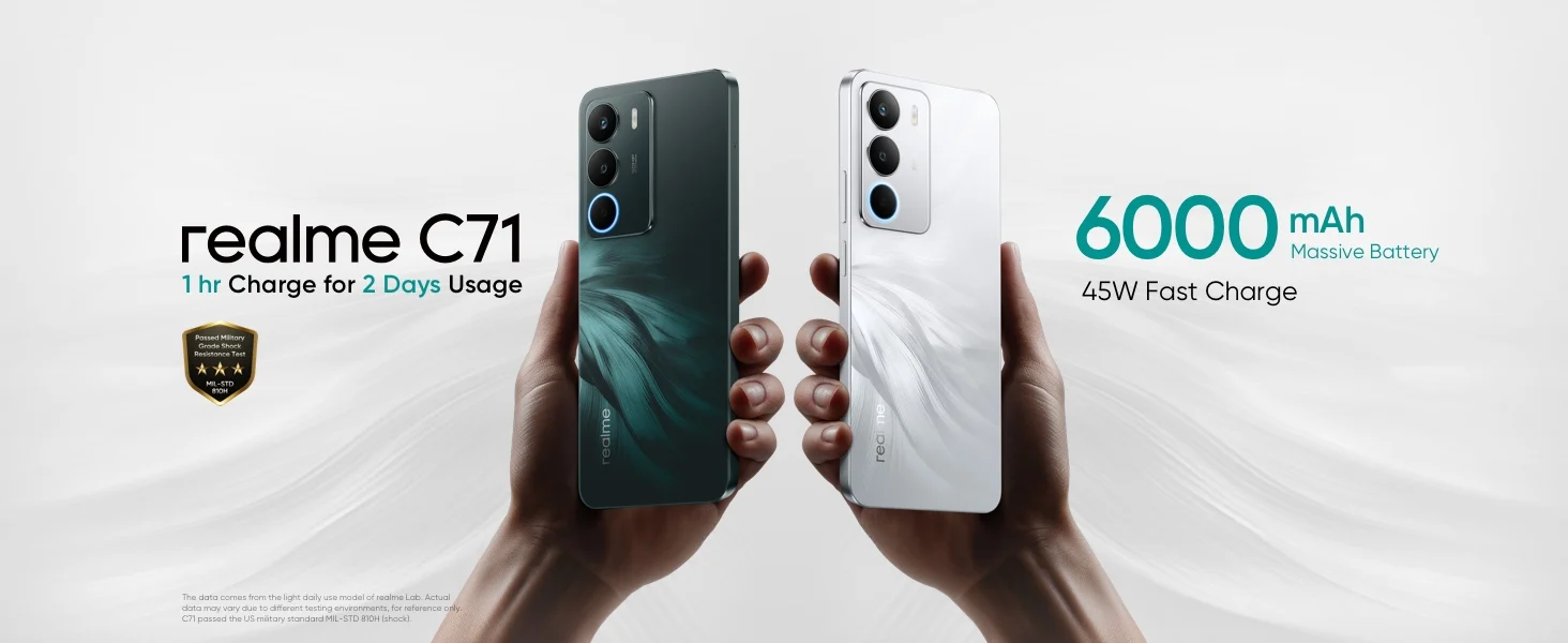 realme C71 4G Smartphone 6.67-inch 120Hz 6300mAh Massive Battery 45W Fast Charging 50MP AI Camera IP64 Waterproof without charger