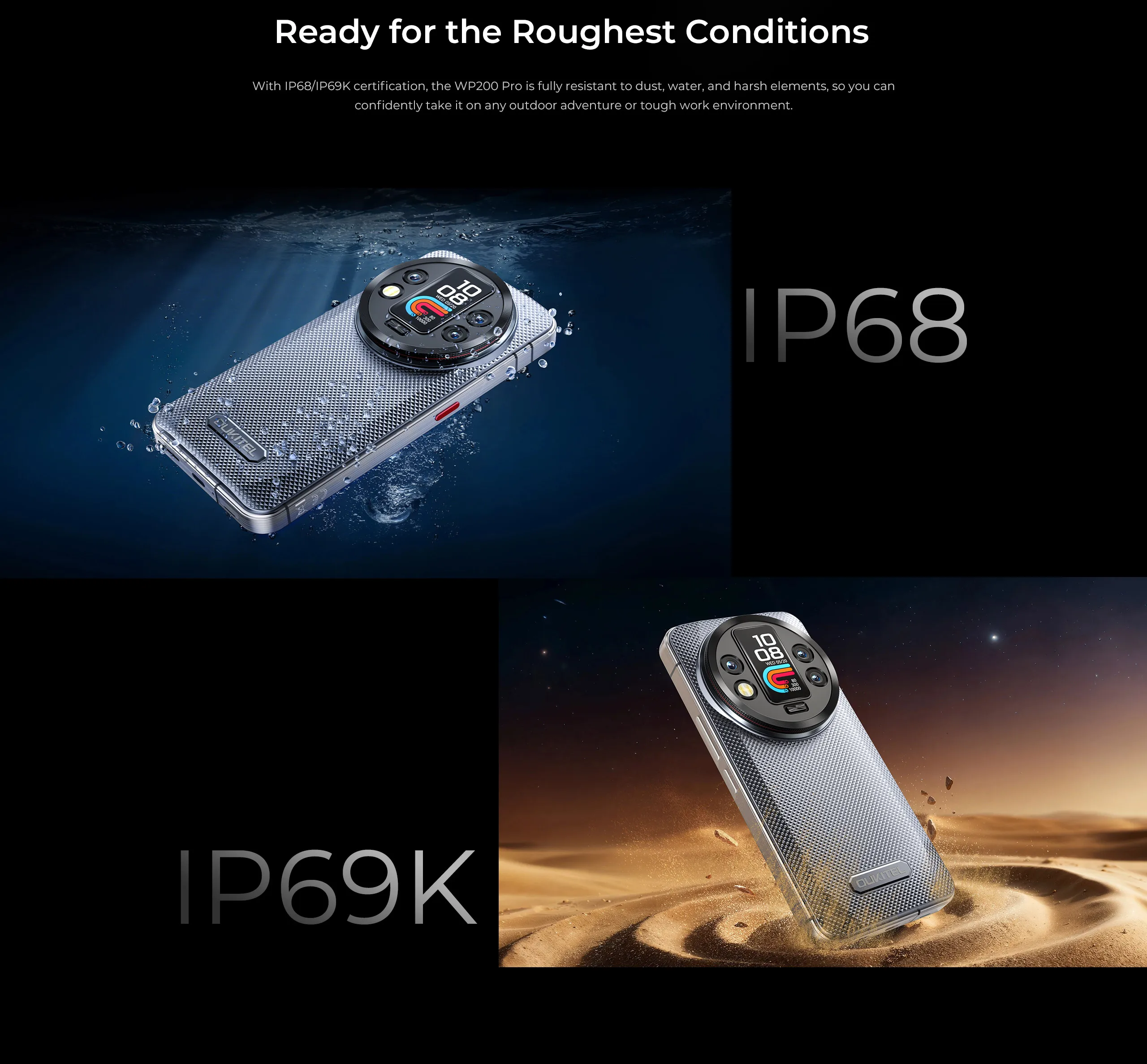 Oukitel WP200 Pro 24GB+1TB 5G Rugged Phone 6.7'' Android 15.0 MTK Dimensity 8200 108MP 8800mAh NFC Detachable Earphone Watch