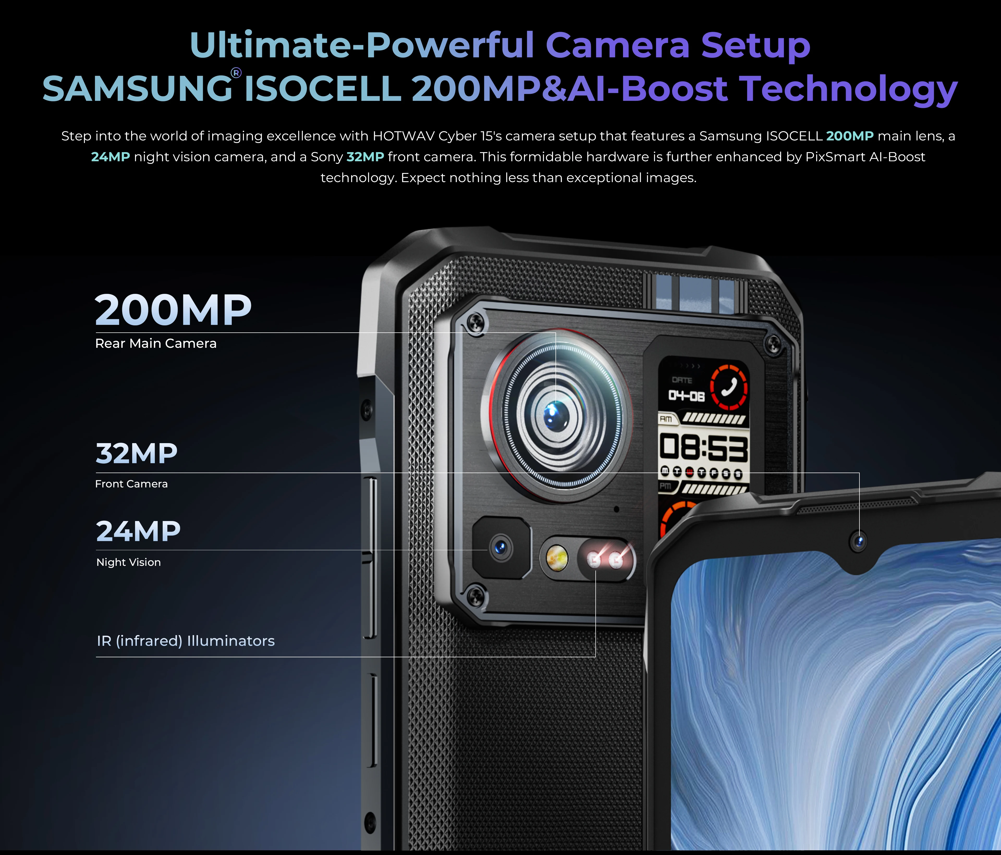 HOTWAV Cyber 15 Rugged 24GB 256GB 200MP PixSmart G99 6.6FHD+ 120Hz 6280mAh Ultra-thin NFC Global Version