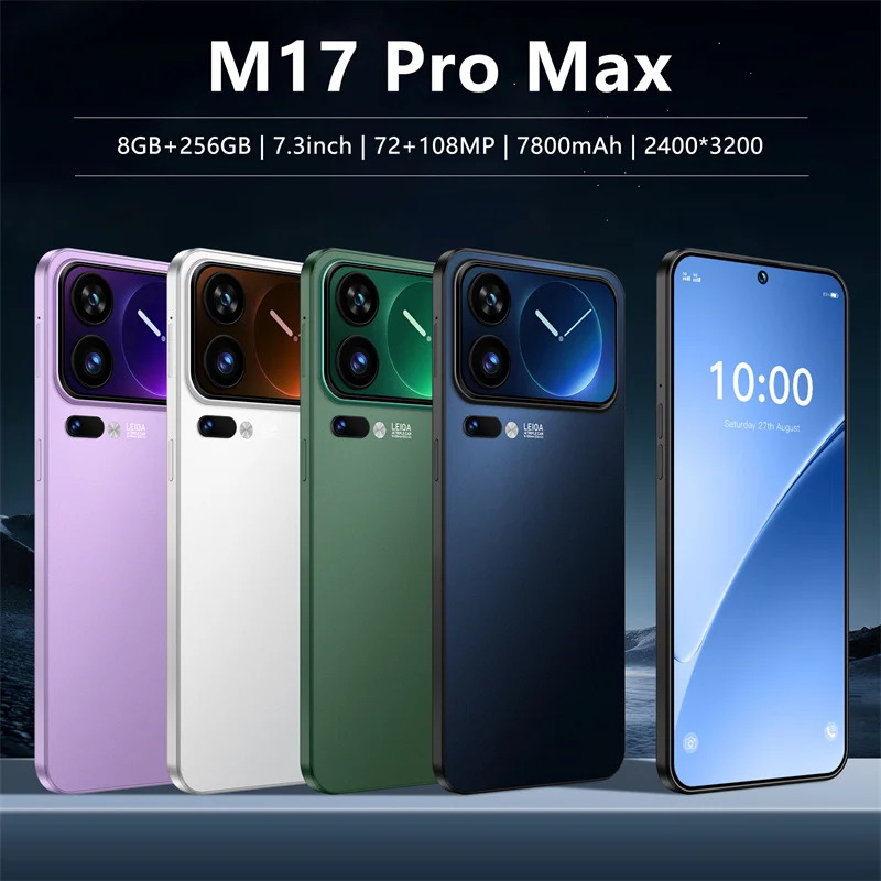 M17 pro max 2026 New Global version smartphone Snapdragon 8gen3 7.3inch HD Android14 10core dual SIM 5G phone 8000mAh unlock pho