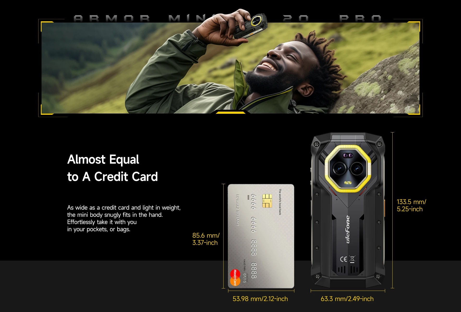 Ulefone Armor Mini 20 Pro,16GB(8+8) 256GB,5G Rugged,6200mAh,Android 14,33W Charge,64MP Night Camera LED Light,Global Version