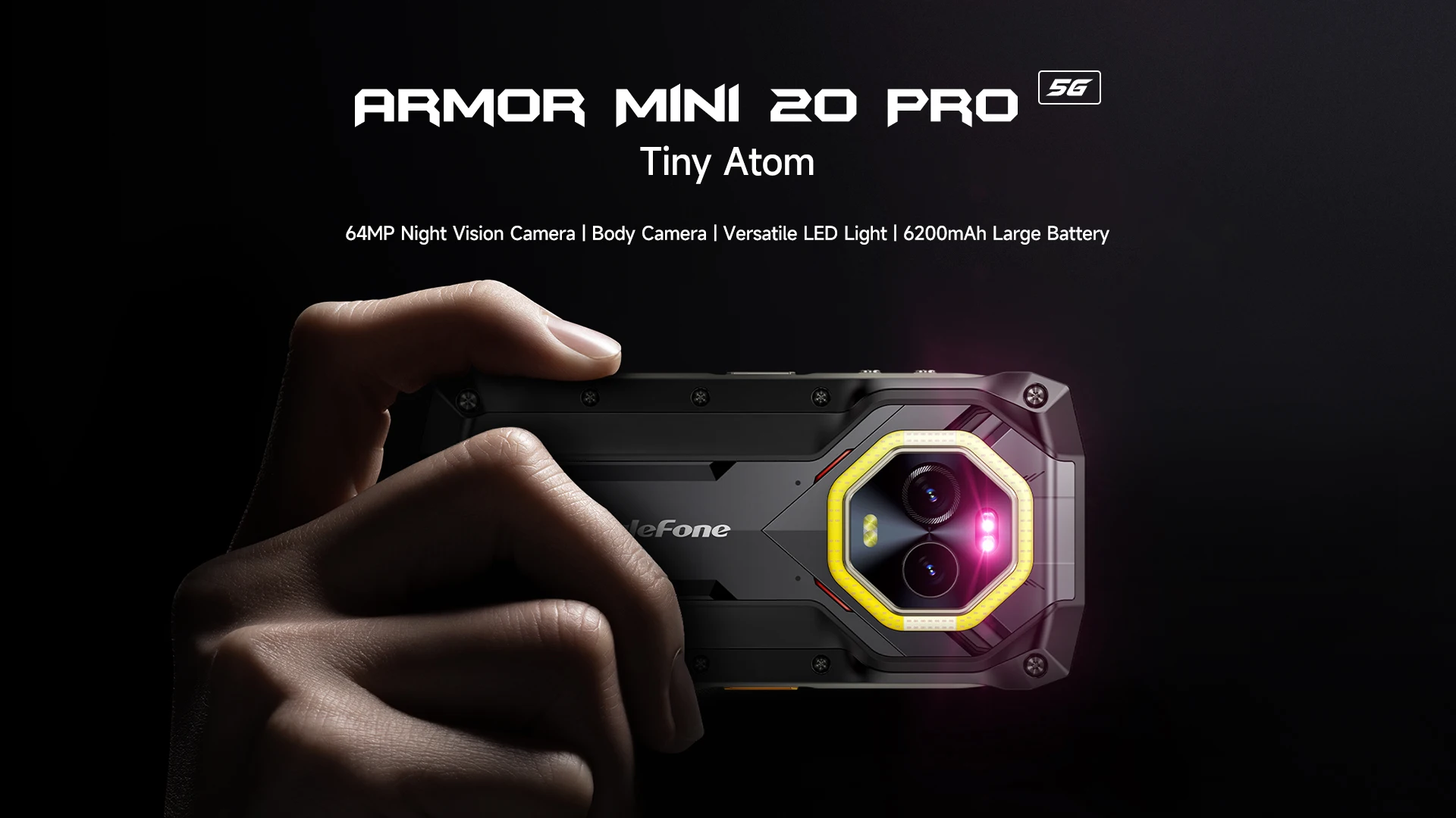 Ulefone Armor Mini 20 Pro,16GB(8+8) 256GB,5G Rugged,6200mAh,Android 14,33W Charge,64MP Night Camera LED Light,Global Version