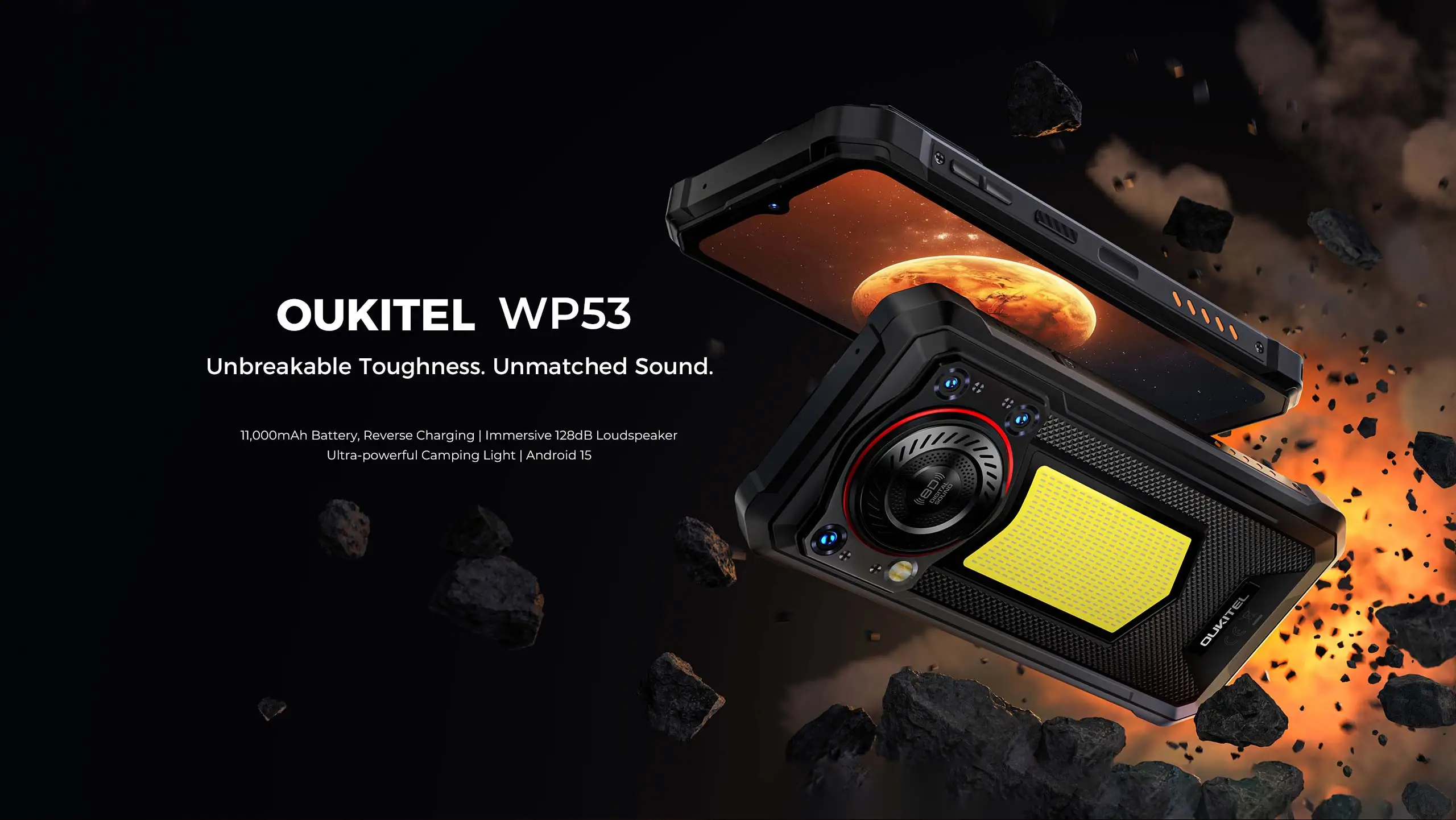 OUKITEL WP53 Rugged Phone, 24GB+128GB 11000mAh Android 15 6.52" NFC 13MP Camera Cell Phone, 128dB Loudspeaker