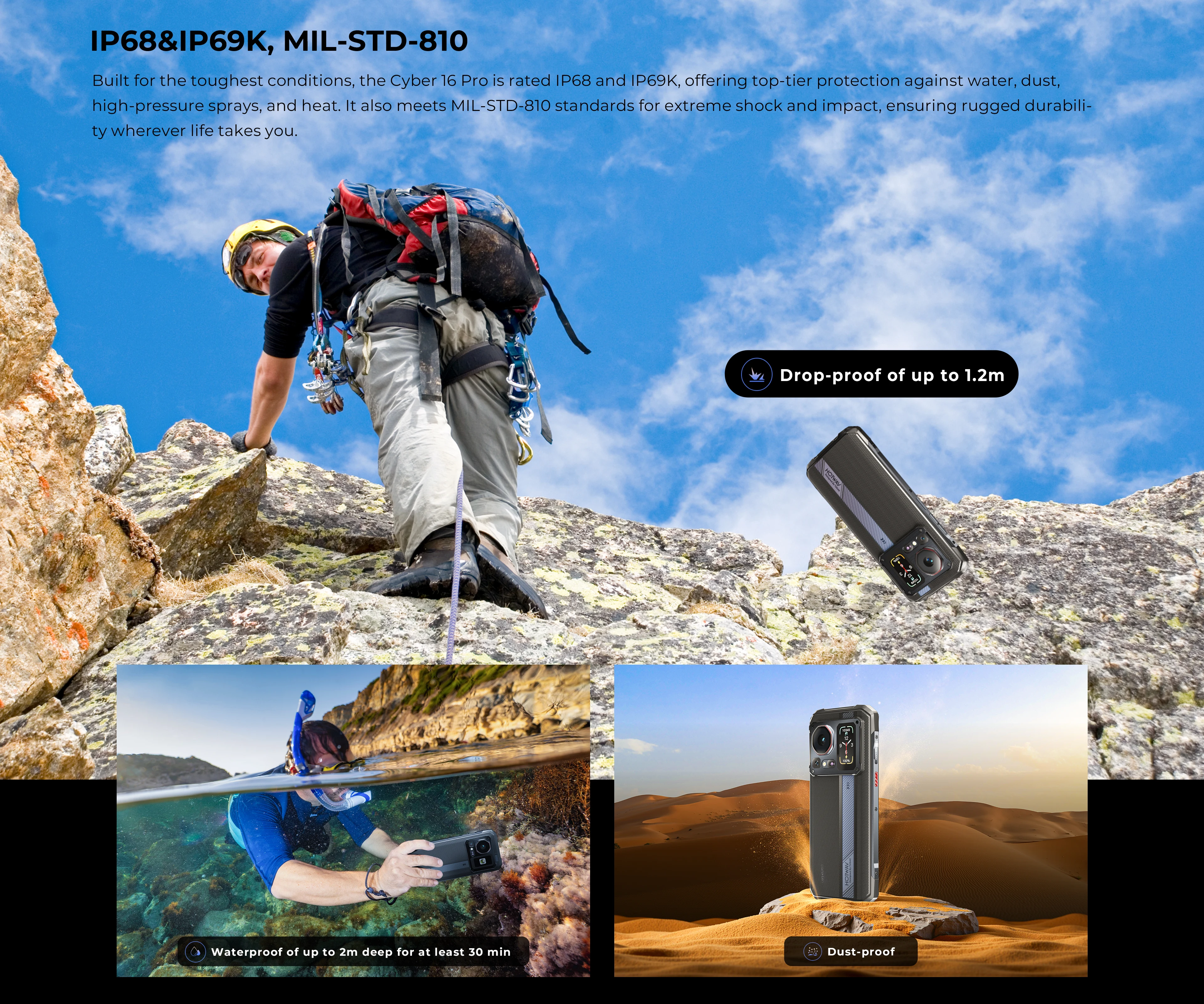 HOTWAV Cyber 16 Pro Rugged Phone G100 108MP Mobile Phone 6.6'' FHD Display 8GB 512GB 6280mAh 33W Smartphone Android 15 Cellphone