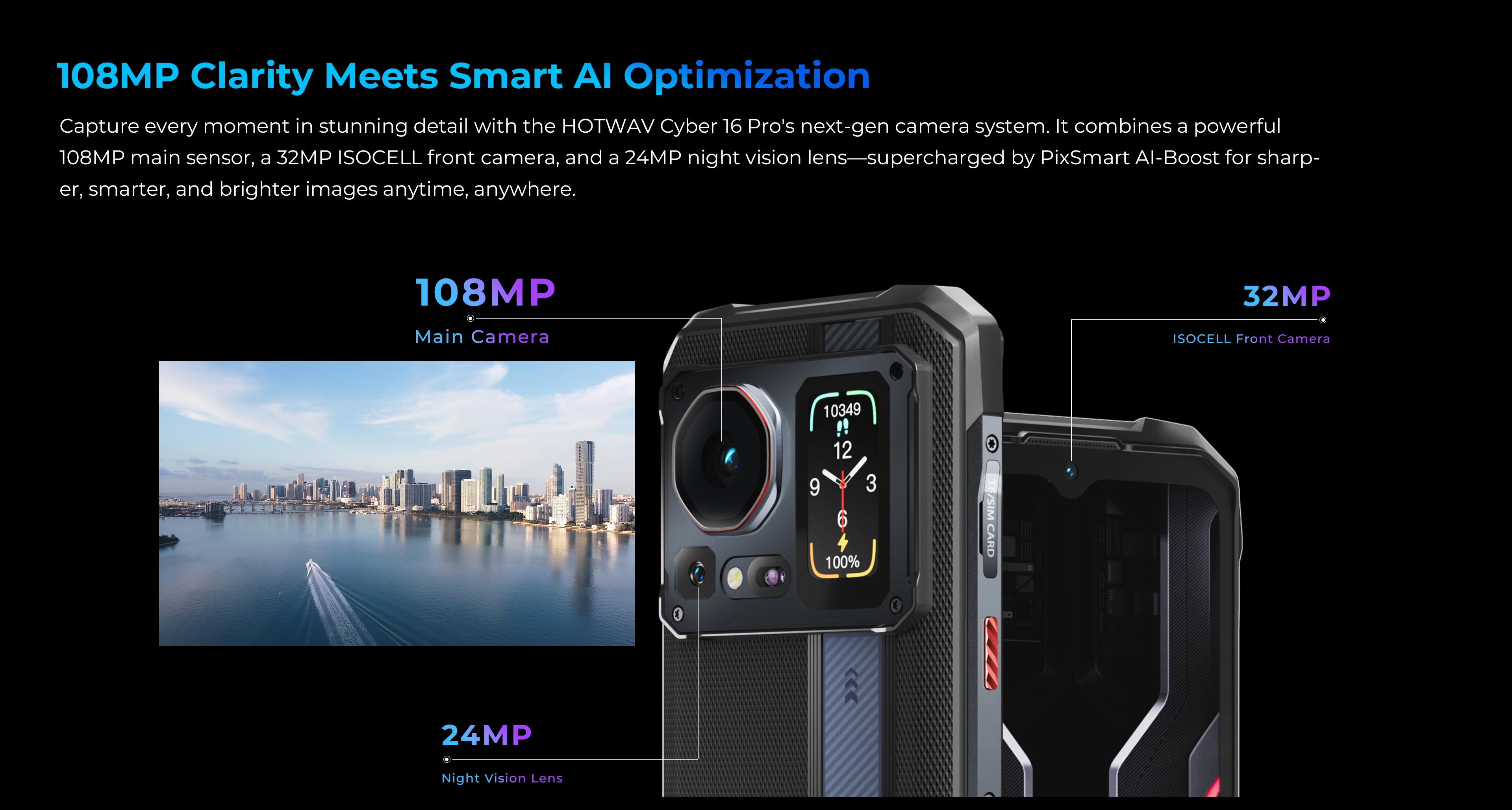HOTWAV Cyber 16 Pro Rugged Phone G100 108MP Mobile Phone 6.6'' FHD Display 8GB 512GB 6280mAh 33W Smartphone Android 15 Cellphone