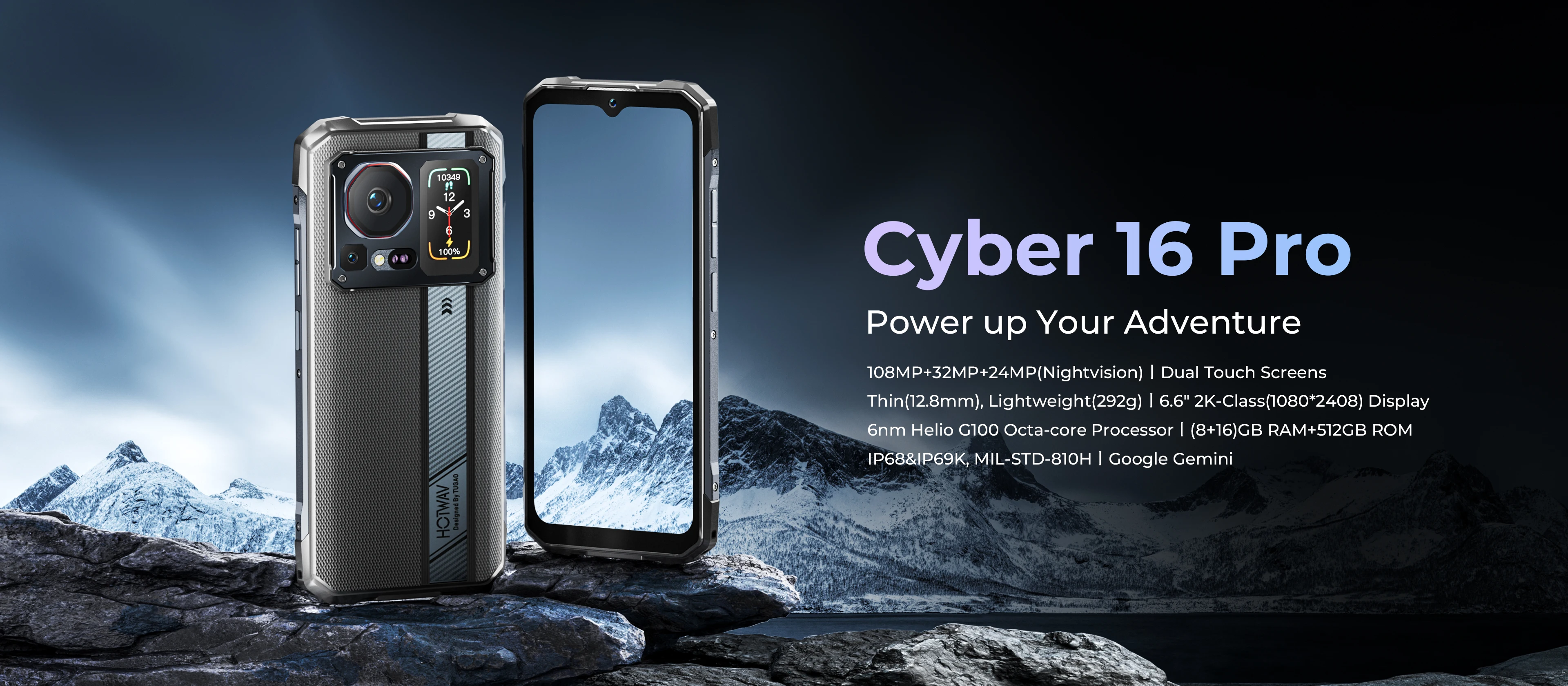 HOTWAV Cyber 16 Pro Rugged Phone G100 108MP Mobile Phone 6.6'' FHD Display 8GB 512GB 6280mAh 33W Smartphone Android 15 Cellphone