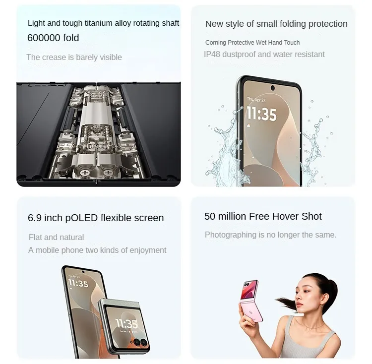 Lenovo Moto Razr 60 5G Foldable Smartphone 3.6'' External AI Display 50MP OIS Camera Dimensity 7400X 4500mAh + X600 Earbuds Gift