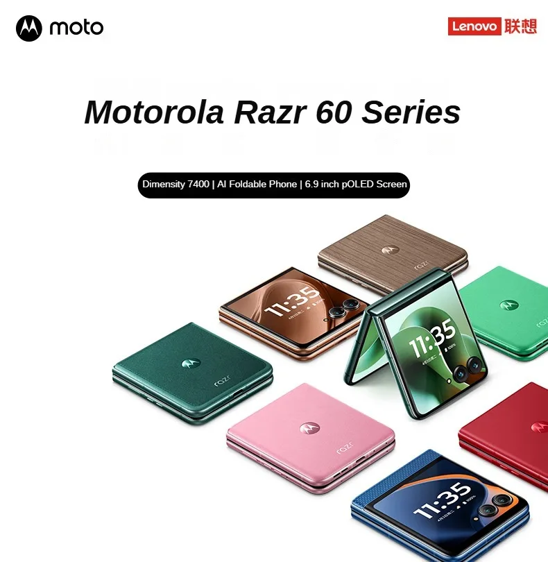 Lenovo Moto Razr 60 5G Foldable Smartphone 3.6'' External AI Display 50MP OIS Camera Dimensity 7400X 4500mAh + X600 Earbuds Gift