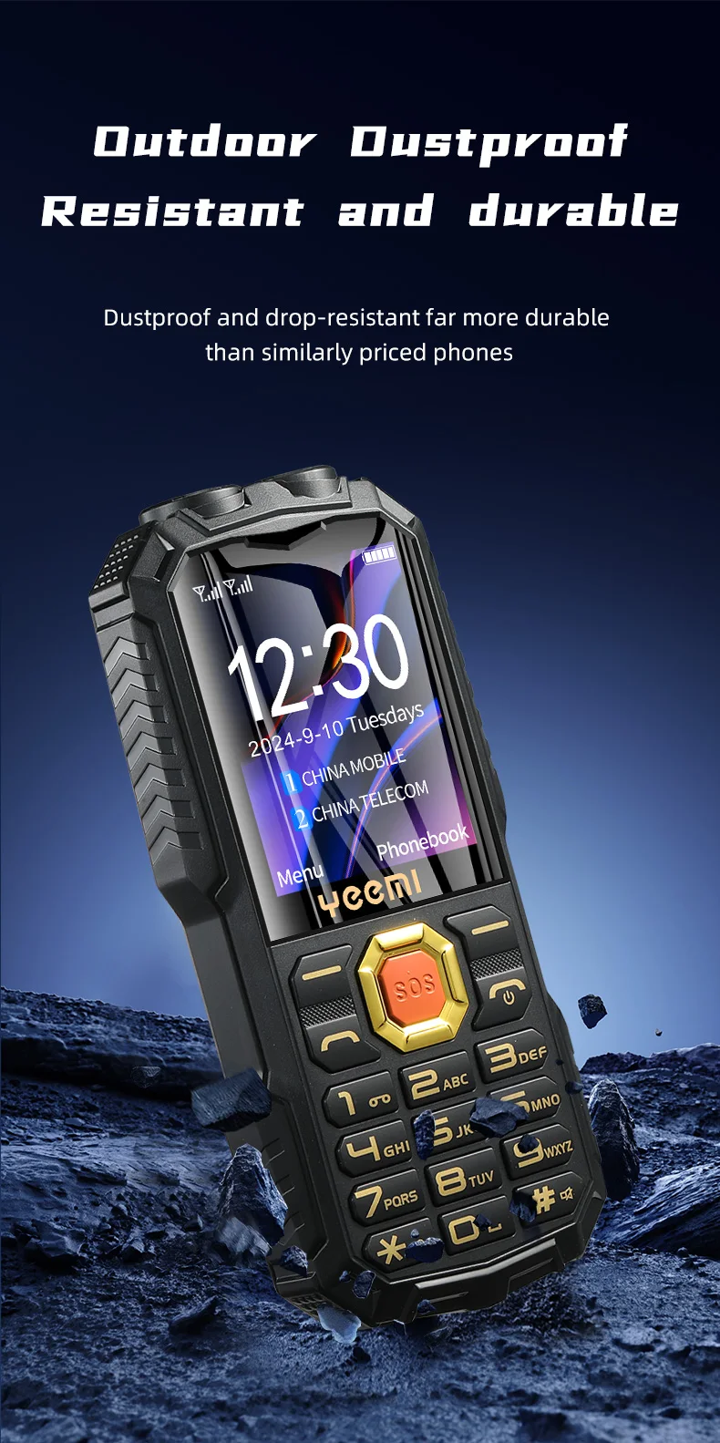 YEEMI Q7+ 4G CellPhone 2.4inch Dual SIM Card Flashlight Loud Speaker 2400mAh LTE Camera Waterproof Outdoor Mobile Phone