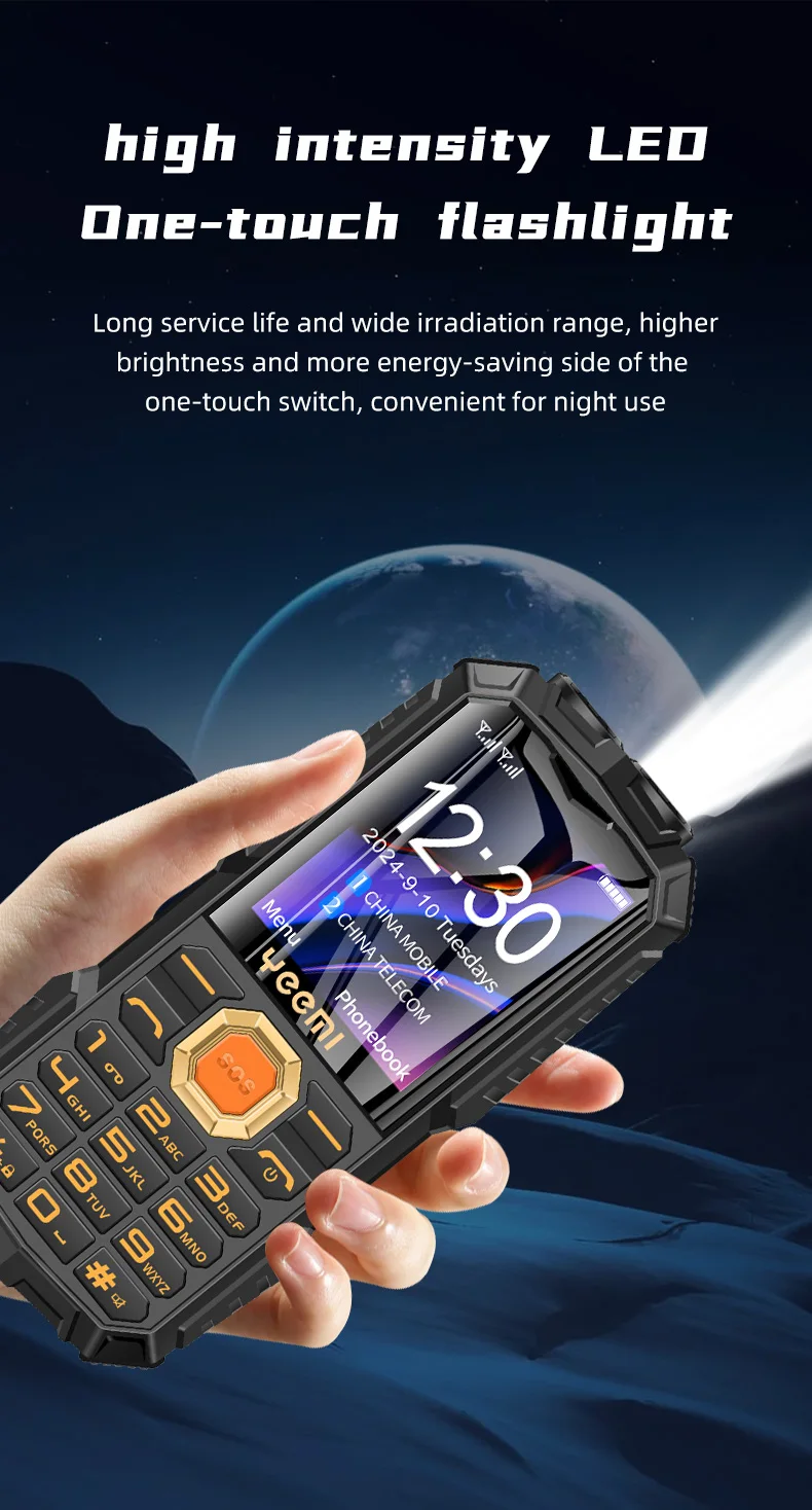 YEEMI Q7+ 4G CellPhone 2.4inch Dual SIM Card Flashlight Loud Speaker 2400mAh LTE Camera Waterproof Outdoor Mobile Phone