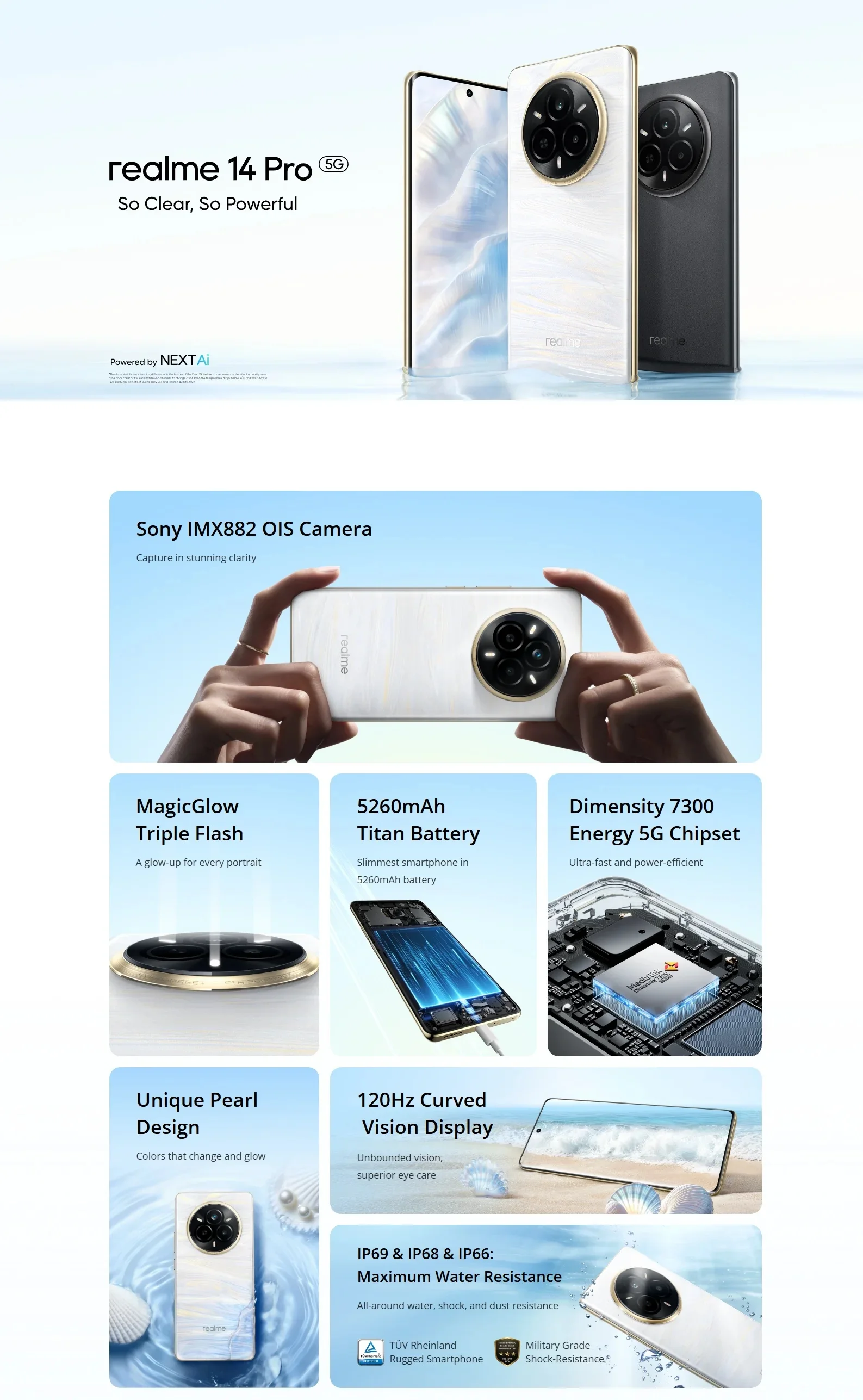 Realme 14 Pro 5G Smartphone 256GB/512GB Mobile Phone Dimensity 7300 Energy 5G Processor IP69 Sony IMX882 OIS 50MP Camera