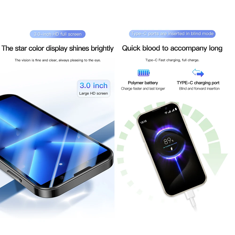 SOYES XS18 Pro 3G Smartphone 3.0inch Quad Core MTK 2GB RAM 16GB ROM 2MP Dual SIM BT4.0 Type-C Ultra-light Android Mini Phone