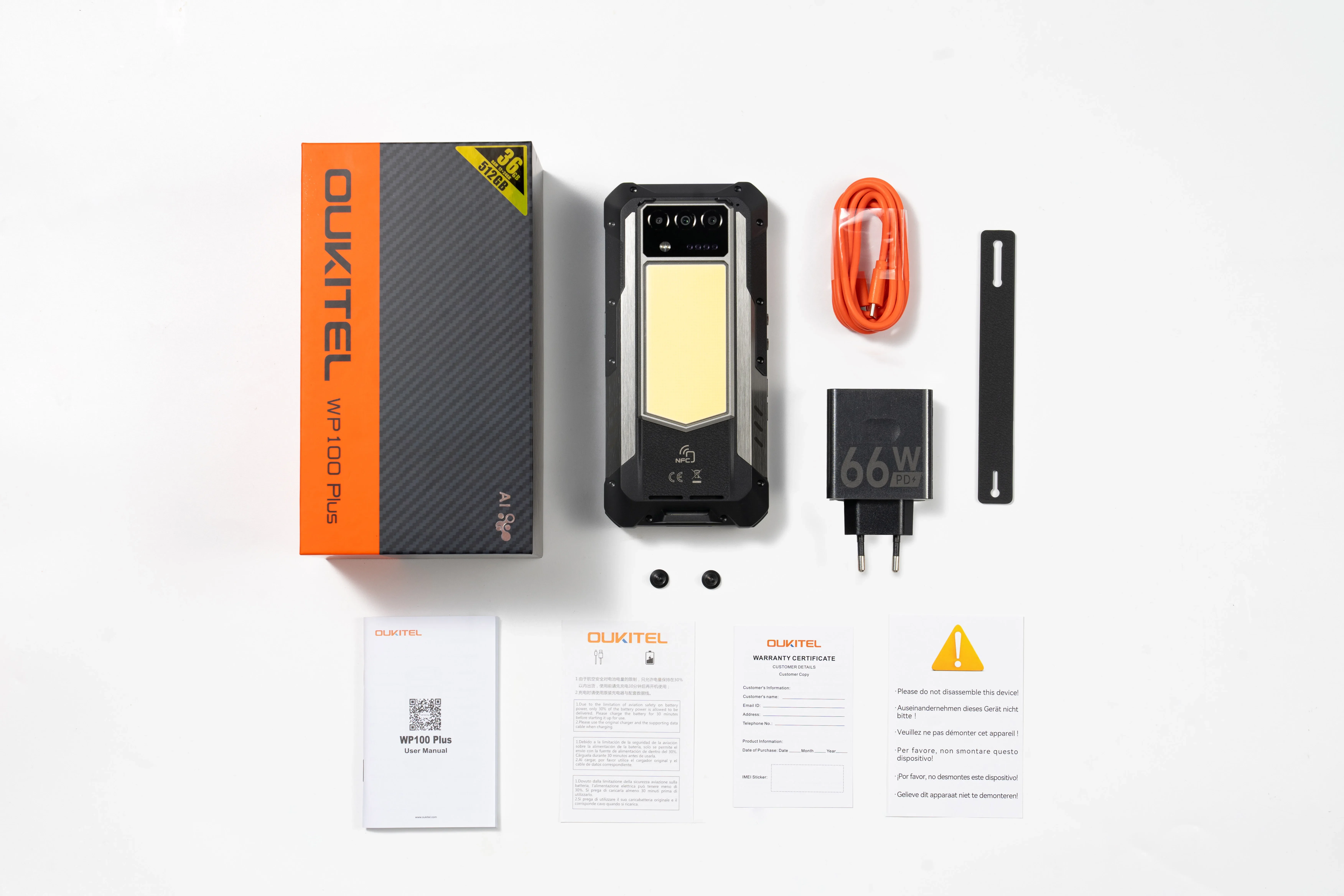 OUKITEL WP100 Plus Rugged Phone 36GB (12+24)+512GB 6.8'120Hz Screen 33000mAh 66W Fast Charge 18W Reverse Charging 1200‑lumen Camping Light 64MP Camera MediaTek Helio G100 Gemini AI NFC ESIM Android16 Outdoor Smartphone