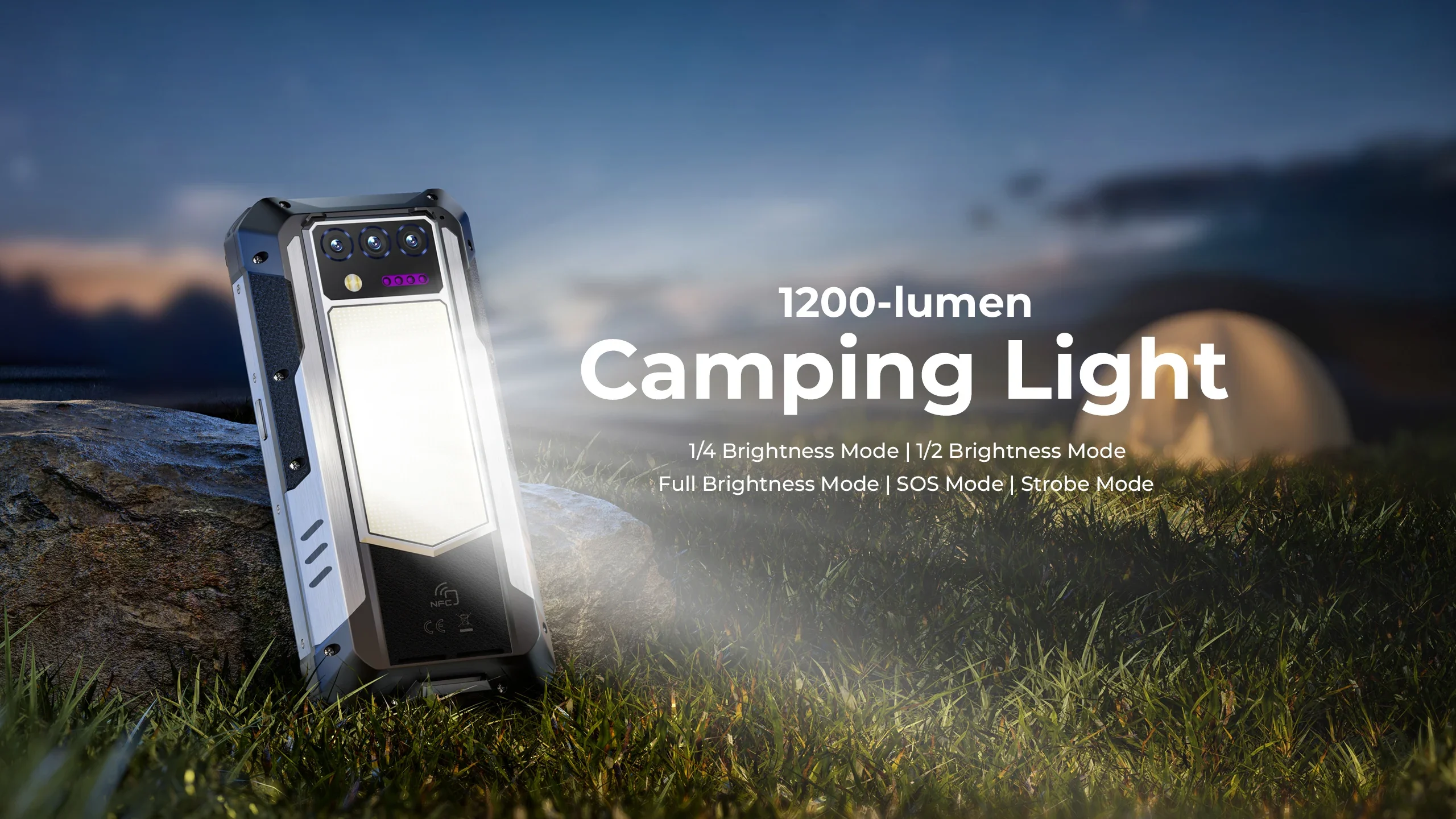 OUKITEL WP100 Plus Rugged Phone 36GB (12+24)+512GB 6.8'120Hz Screen 33000mAh 66W Fast Charge 18W Reverse Charging 1200‑lumen Camping Light 64MP Camera MediaTek Helio G100 Gemini AI NFC ESIM Android16 Outdoor Smartphone