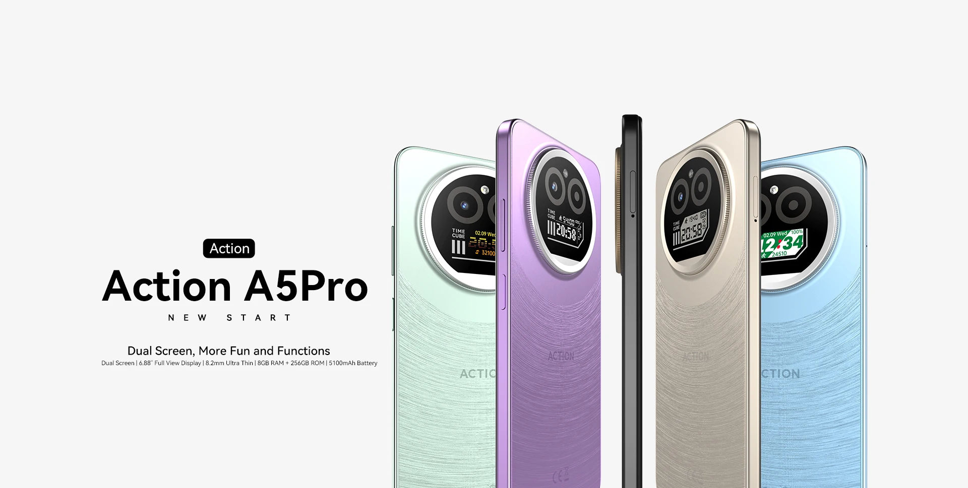 IIIF150 Action A5 Pro 8GB+256GB 5G Smartphone Dual Screen Design 6.8‘’ HD+HAA Display 5100mAh Telephone Portable Android 15