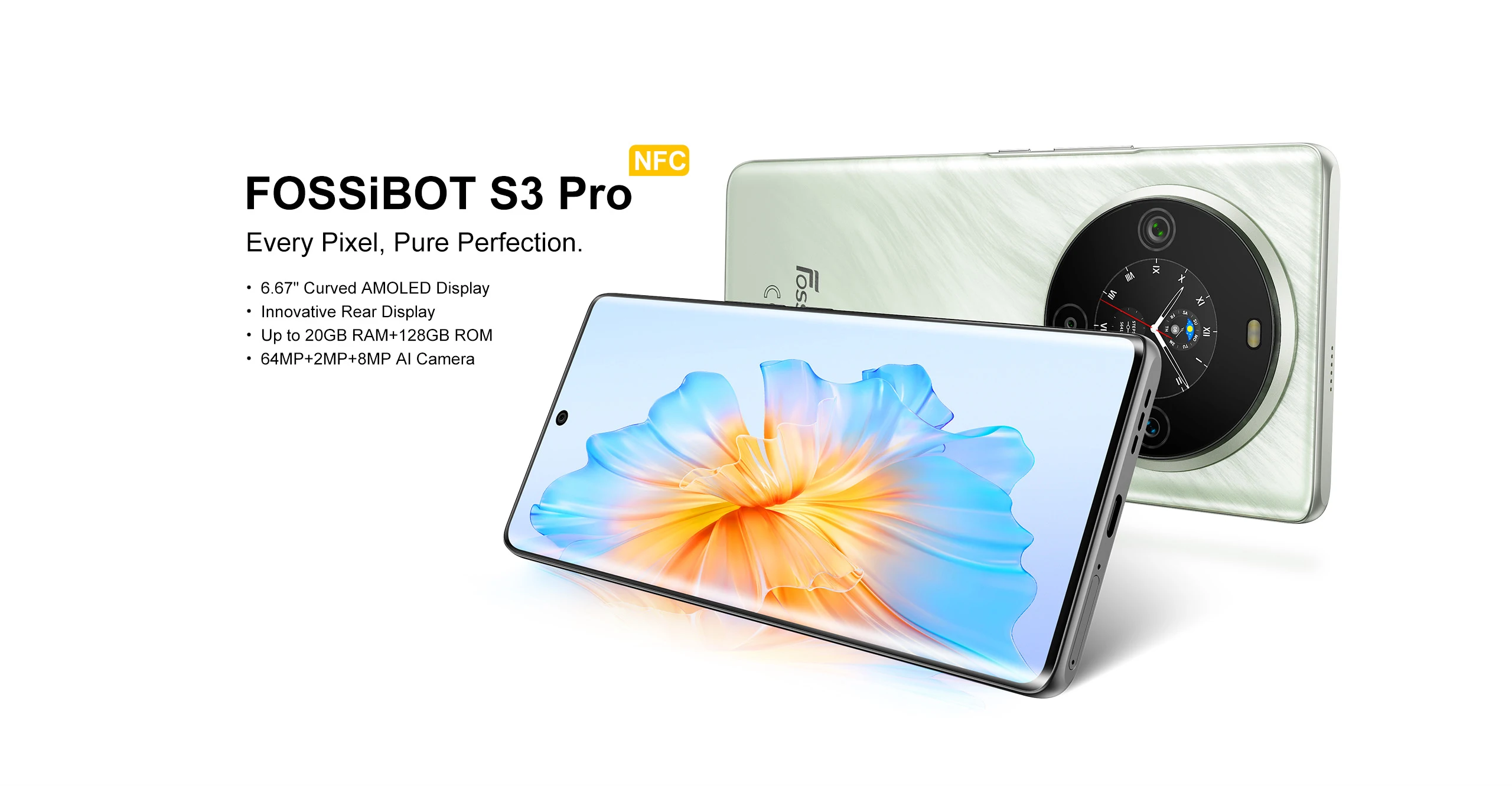 FOSSiBOT S3 PRO,Up to 20 Гб+128 Гб,Android 14,NFC,5000 мАч Battery,6.67" HD+ Display,64MP Camera,4G глобальная версия