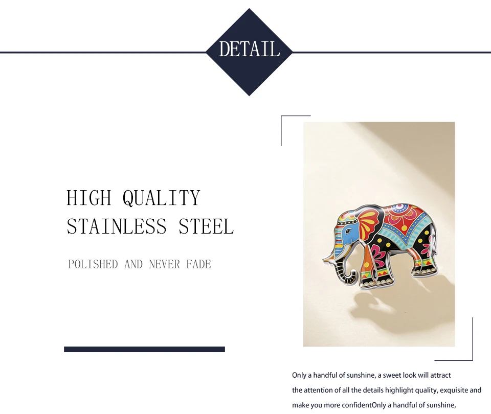 Unift Colorful Elephant Brooch Stainless Steel Elephant Pin for Women and Men Cute Animal Elephant Brooch Jewelry Gift Wholesale