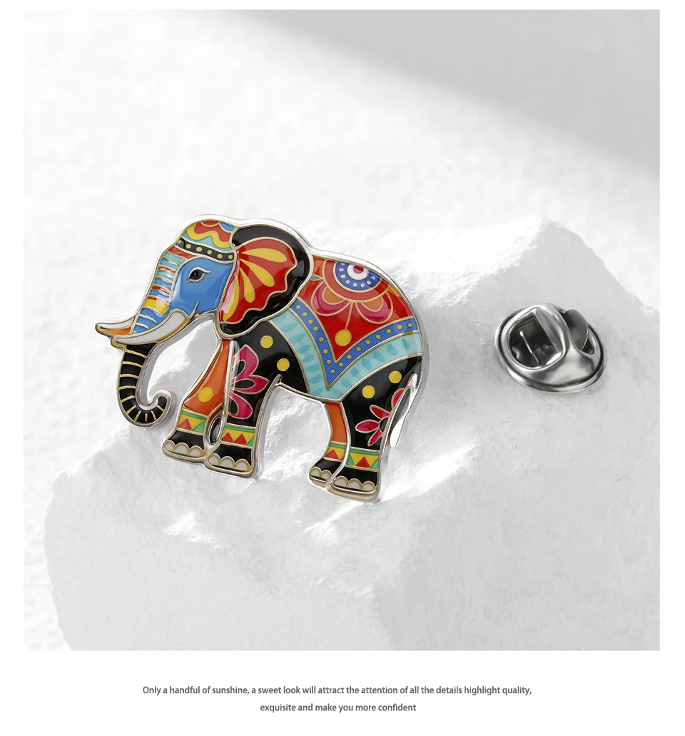 Unift Colorful Elephant Brooch Stainless Steel Elephant Pin for Women and Men Cute Animal Elephant Brooch Jewelry Gift Wholesale