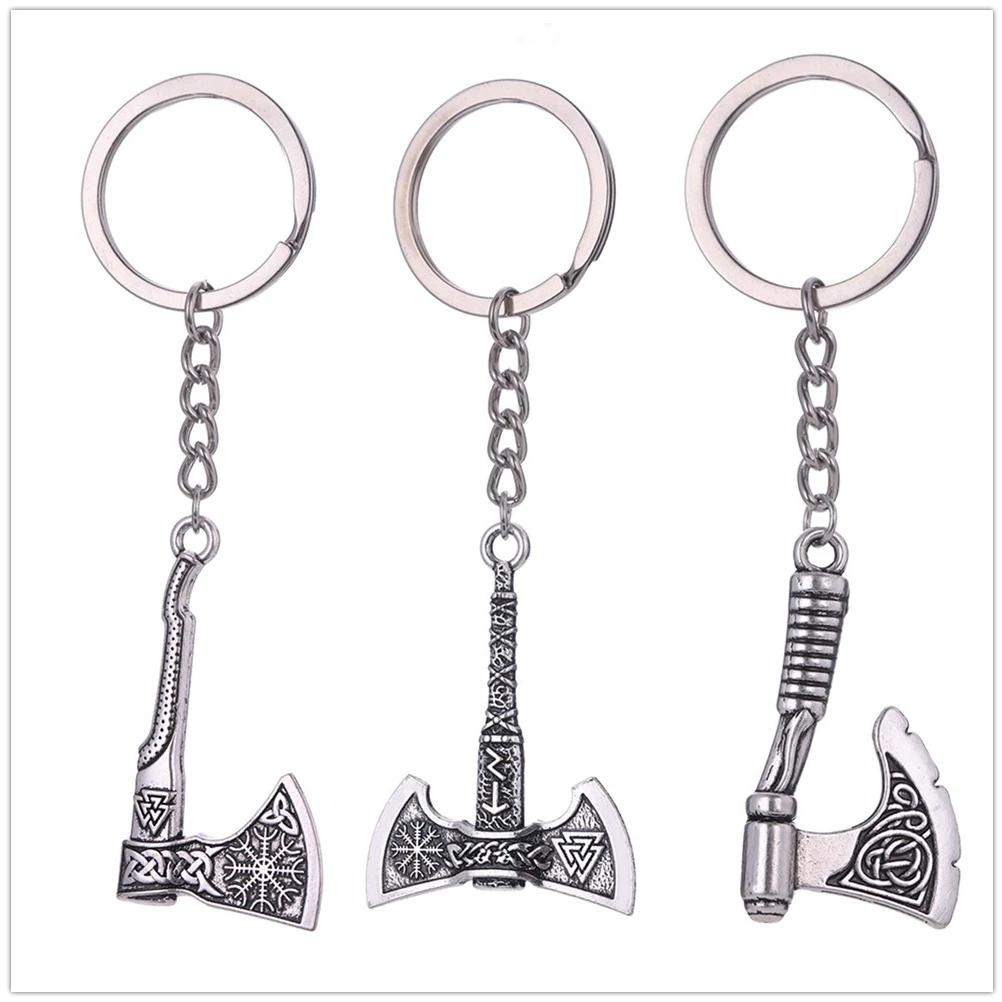 Dreamtimes Viking Axe Pendant Keychain Stainless Steel Men's Celtic Rune Vintage Protector Jewelry Gift Wholesale