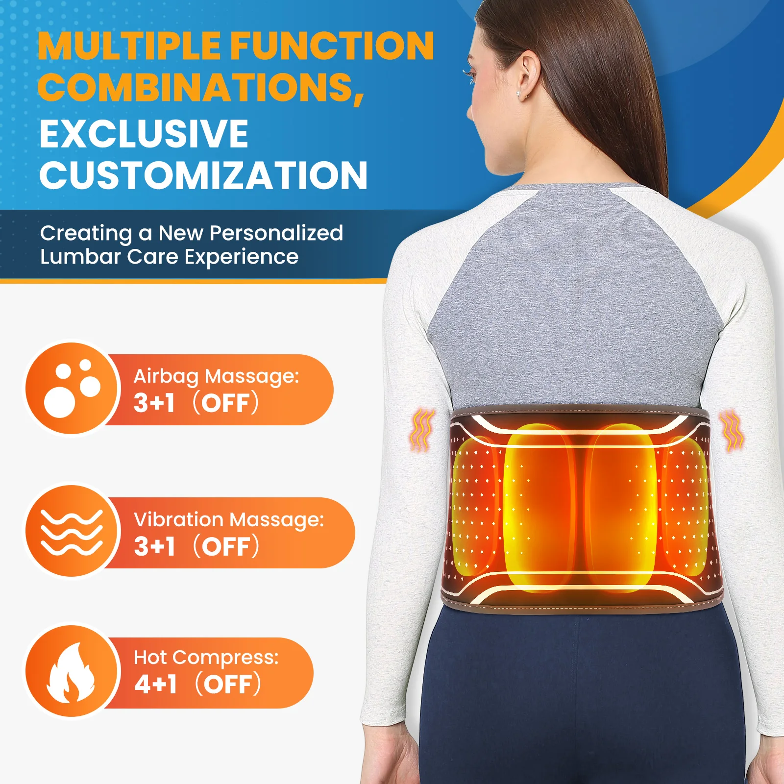 Electric Waist Belt Massage Machine with 3 Levels Vibration And Hot Compress Lumbar Support Brace for Muscle Relaxation