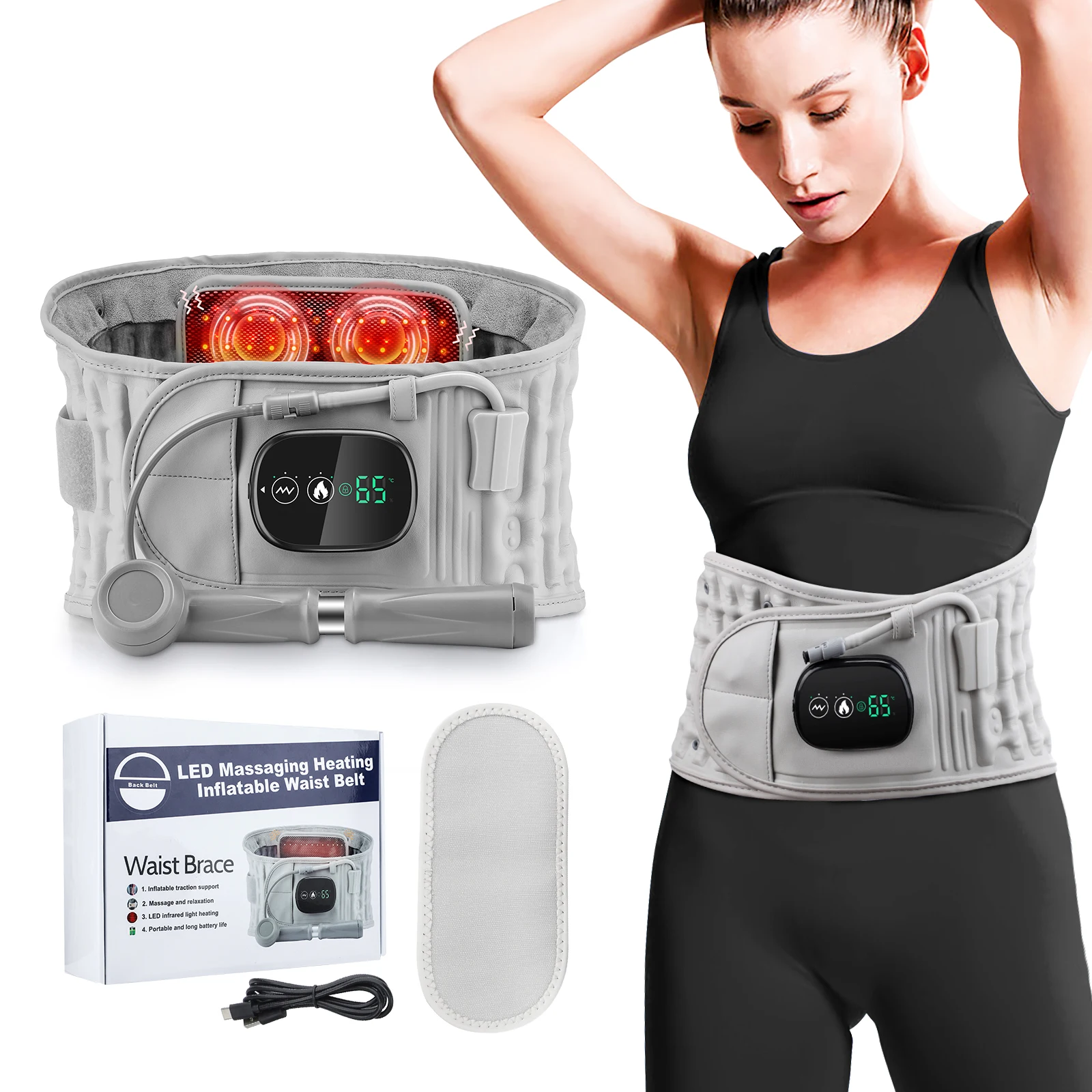 Electric Waist Belt Massage Machine with 3 Levels Vibration And Hot Compress Lumbar Support Brace for Muscle Relaxation