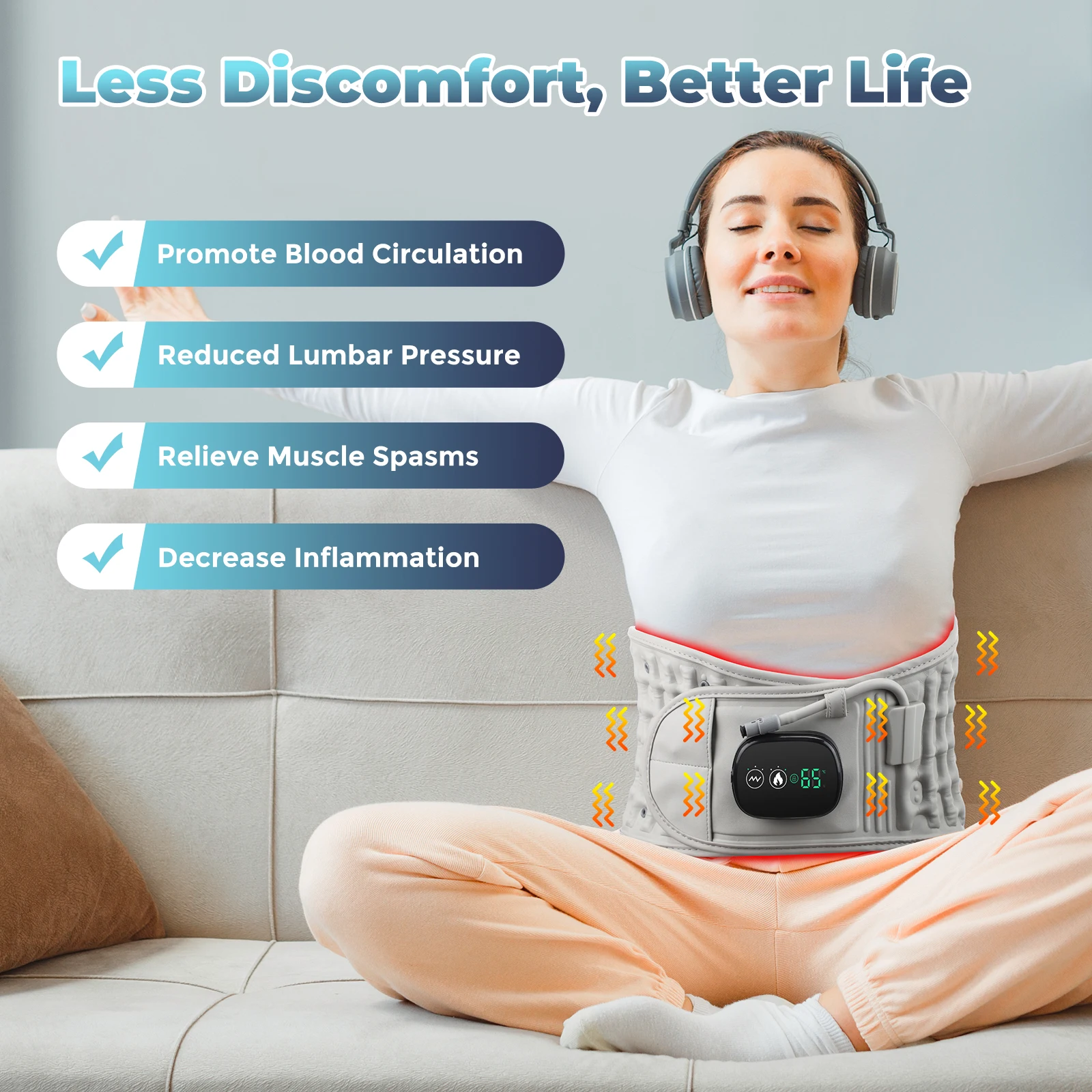 Electric Waist Belt Massage Machine with 3 Levels Vibration And Hot Compress Lumbar Support Brace for Muscle Relaxation