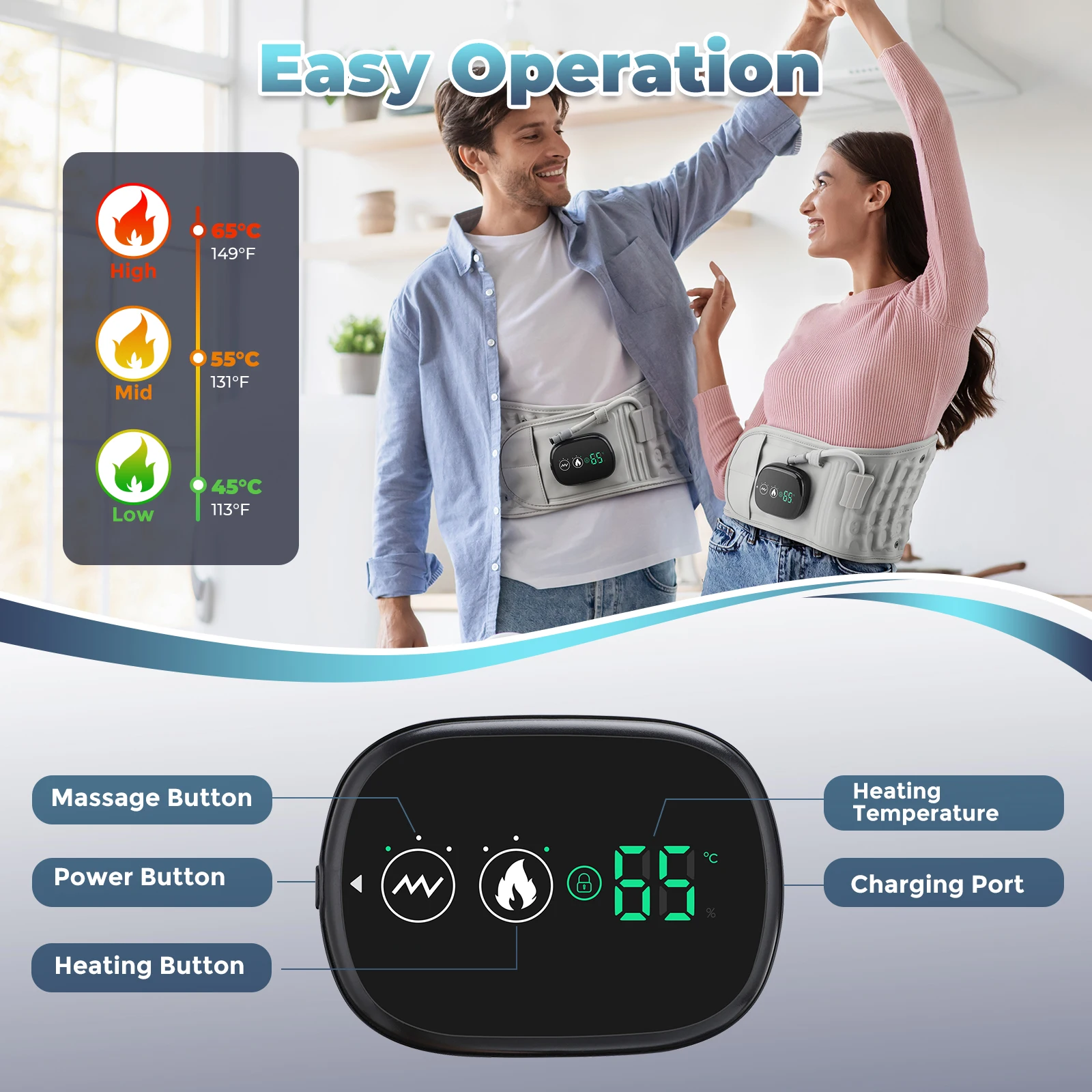 Electric Waist Belt Massage Machine with 3 Levels Vibration And Hot Compress Lumbar Support Brace for Muscle Relaxation